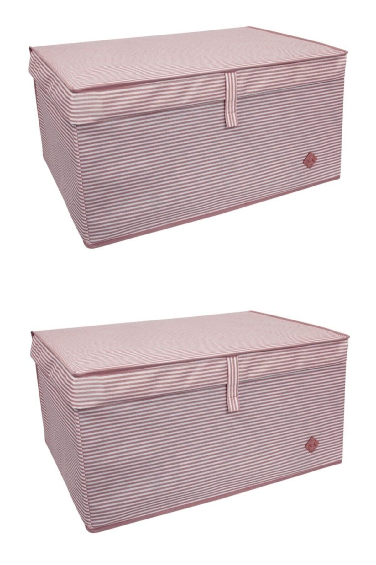 Keven Home 2 Adet - Kapaklı Çok Amaçlı(Çamaşır-saklama-düzenleme Vb.) Hurç, Kutu Mega Plus 70x40x30 - Pembe