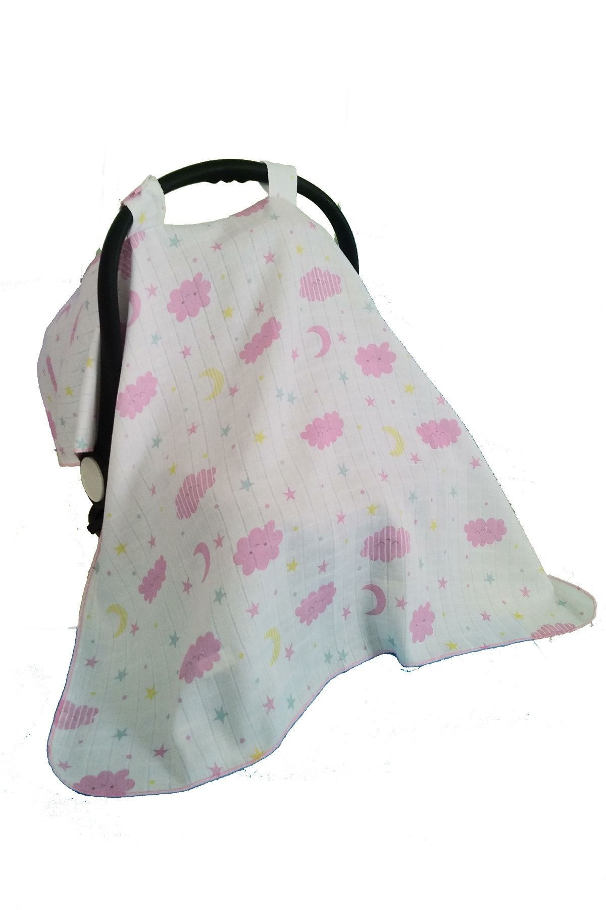 YumyBaby Pembe Bulut Desenli Müslin Puset Örtüsü