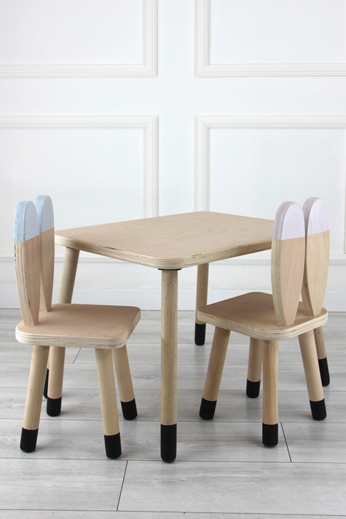 Deta Furniture Çocuk Aktivite Masa Sandalye Takımı Mavi Ve Pembe Tavşan