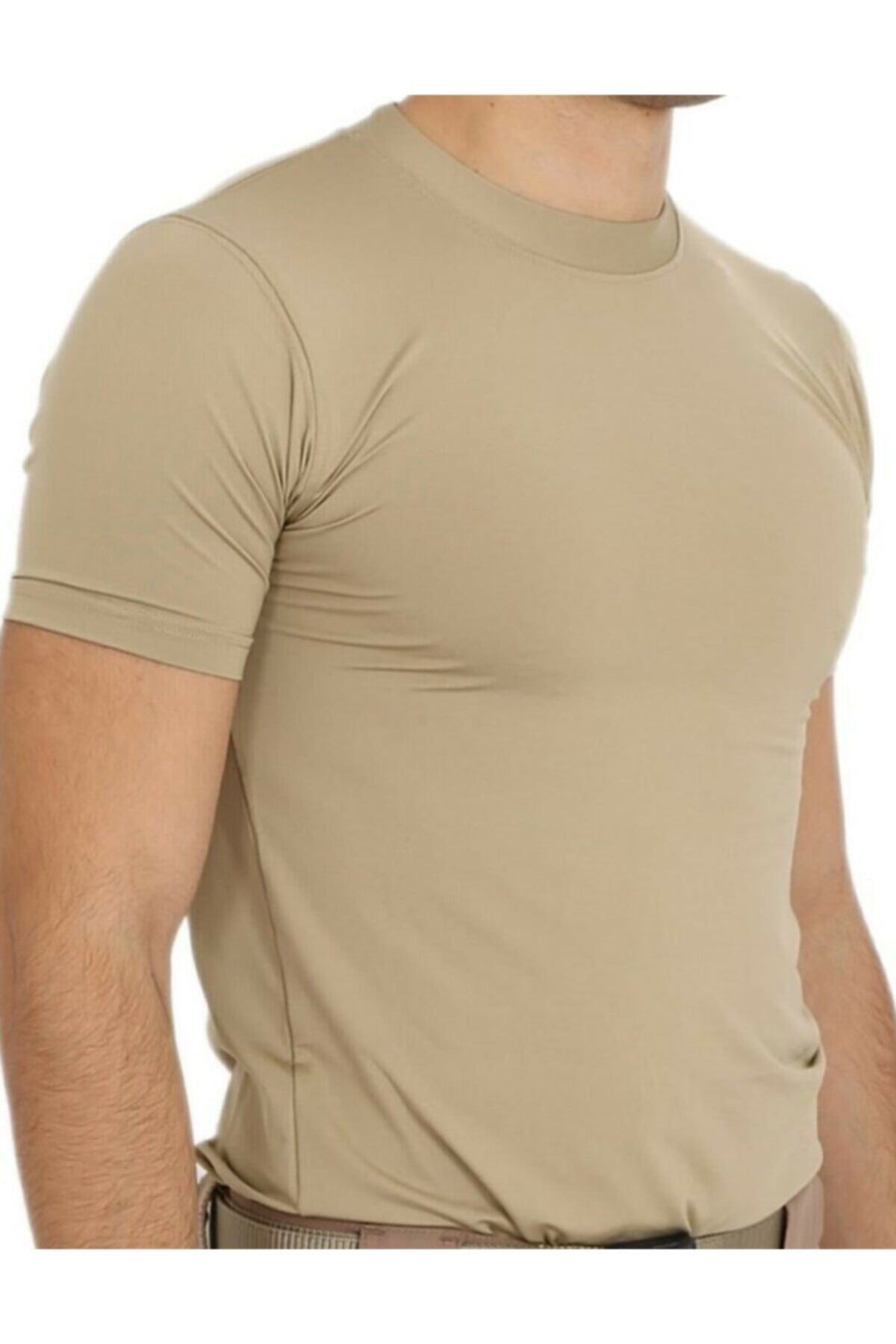 Burak Askeri Malzeme Kisa Kollu Koyu Bej Rengi Army Microfiber Nano Micro Thermal Unisex T-shirt