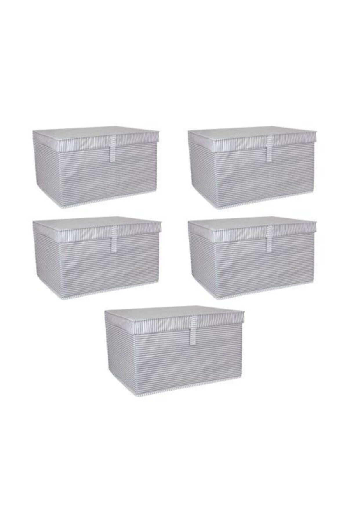 Keven Home 5 Adet - Kapaklı Çok Amaçlı Çamaşır-saklama-düzenleme Vb Hurç, Kutu 50x40x30 - Maxi Kutu - Gri
