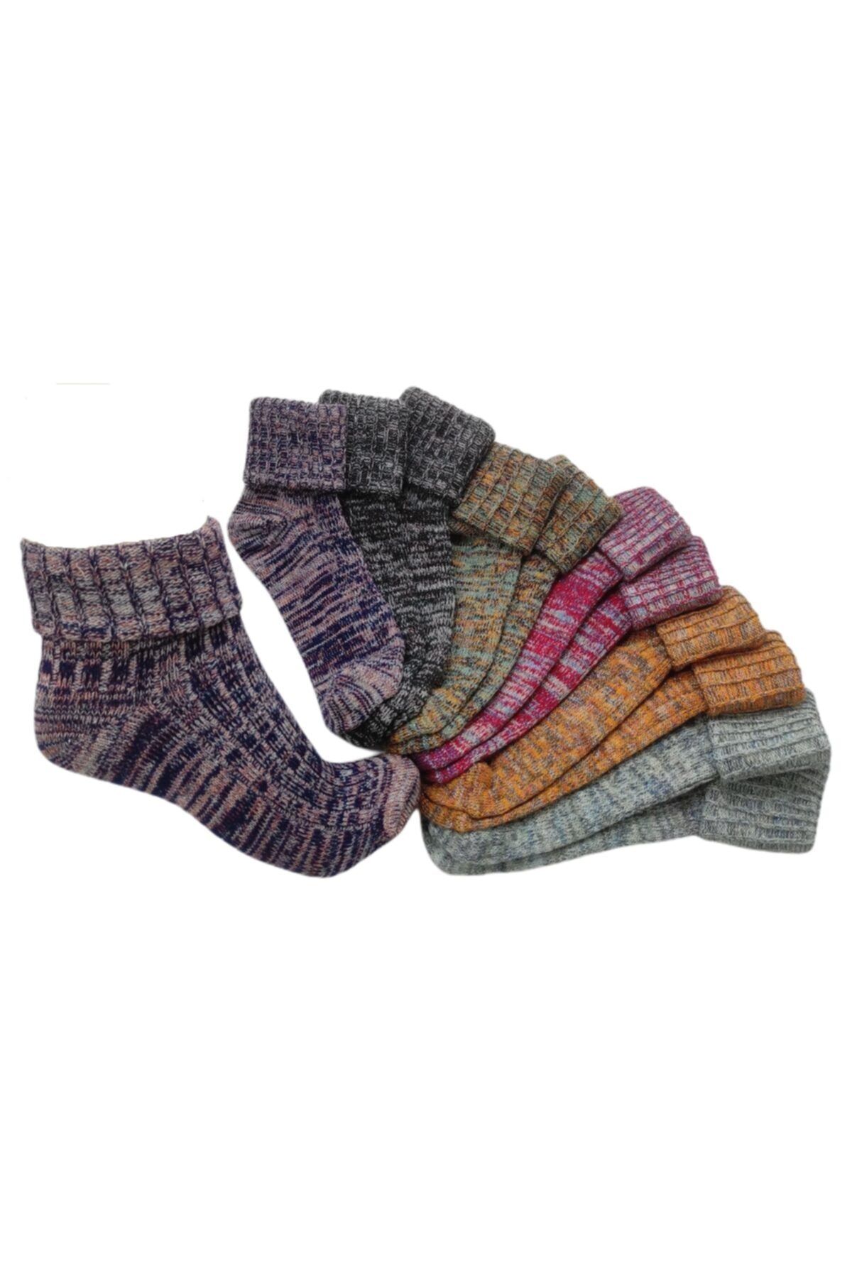 passion socks 6 Lı Kışlık Renkli Cıvıl Cıvıl Renkli Simli Iplikli ( Altın Varak ) Bot Çorabı