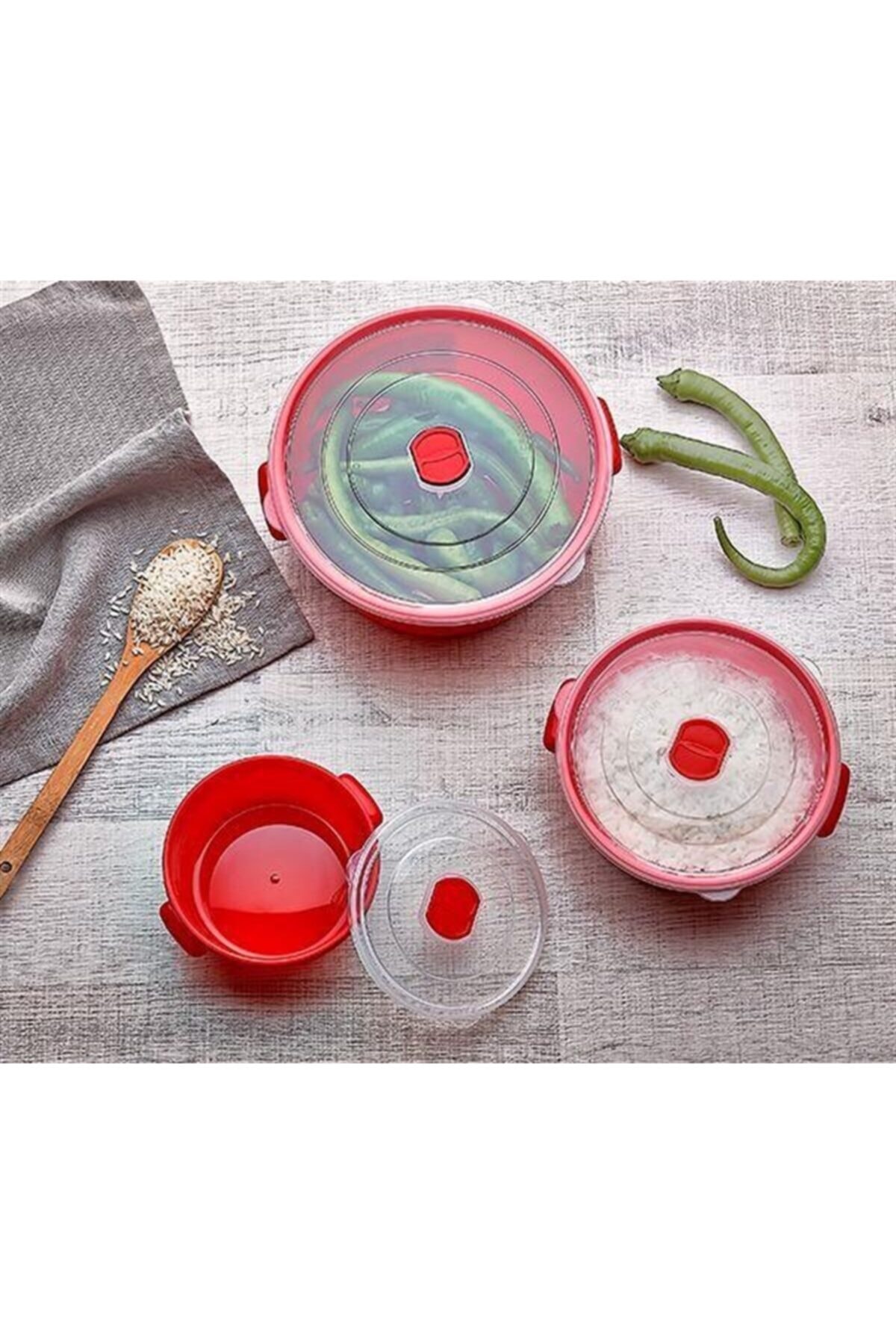 Salkım Planet Bpa Içermez Çok Amaçlı Mikrodalga Fırın Pişirici 3'lü Set Tencere