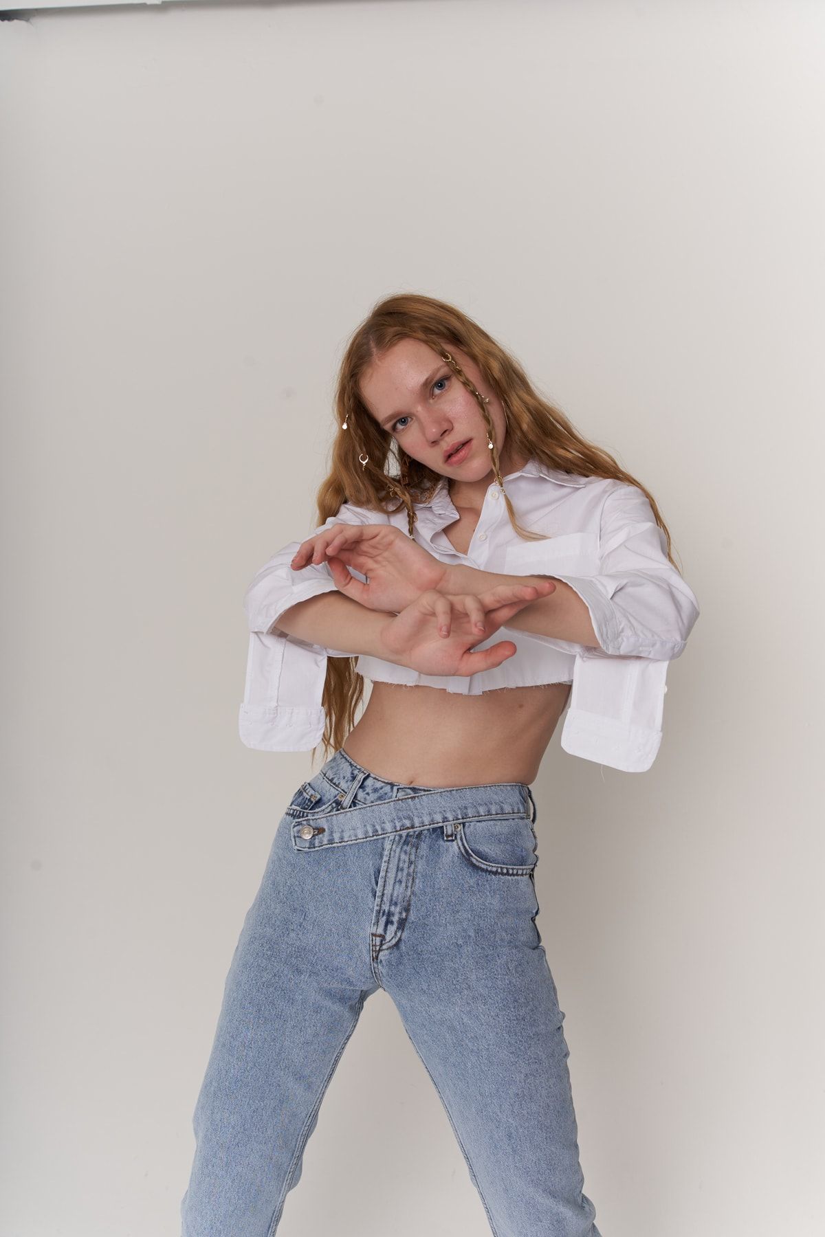 HOLLY LOLLY Kadın Mavi Yüksek Bel Straight Kesim Denim Kumaş Cruzar Jean