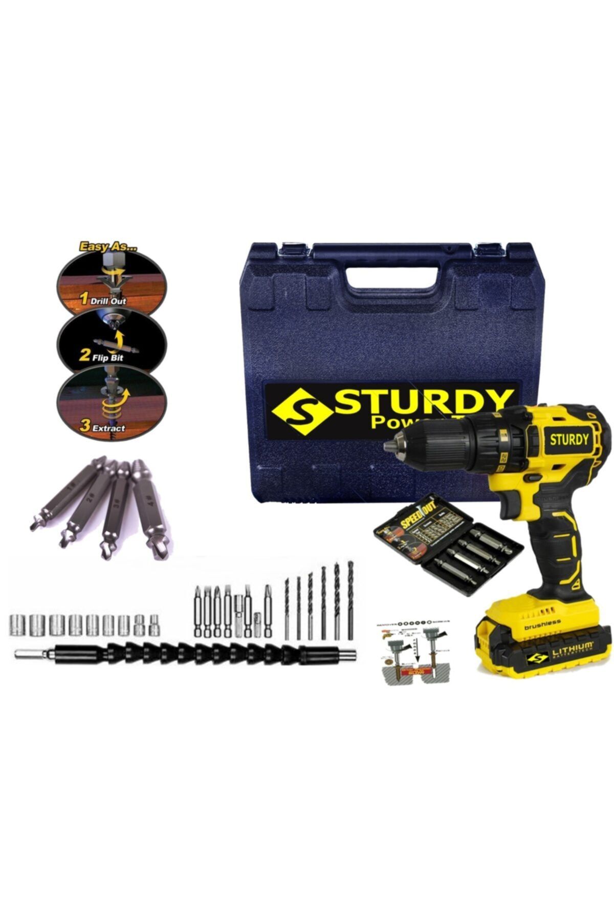 Sturdy Japon Technology 58v8ah X-r Seri Darbeli Çift Akülü Vidalama Matkap 27 Prç Uç + Bozuk Vida Çıkarıcı