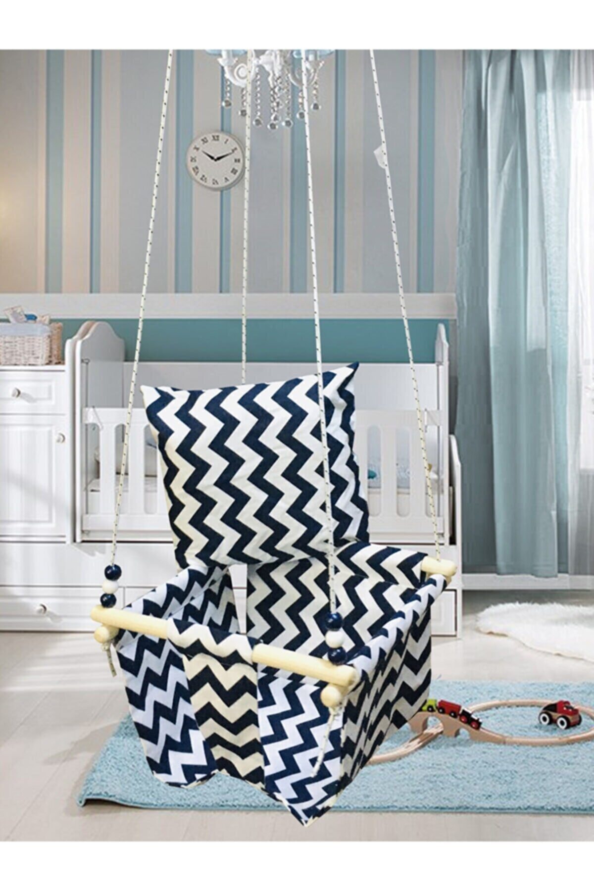 Atesshoppıng Ahşap Zigzag Desenli Bebek Çocuk Bahçe Salıncağı Hamak Tavan Salıncağı Ev Salıncak Beşik