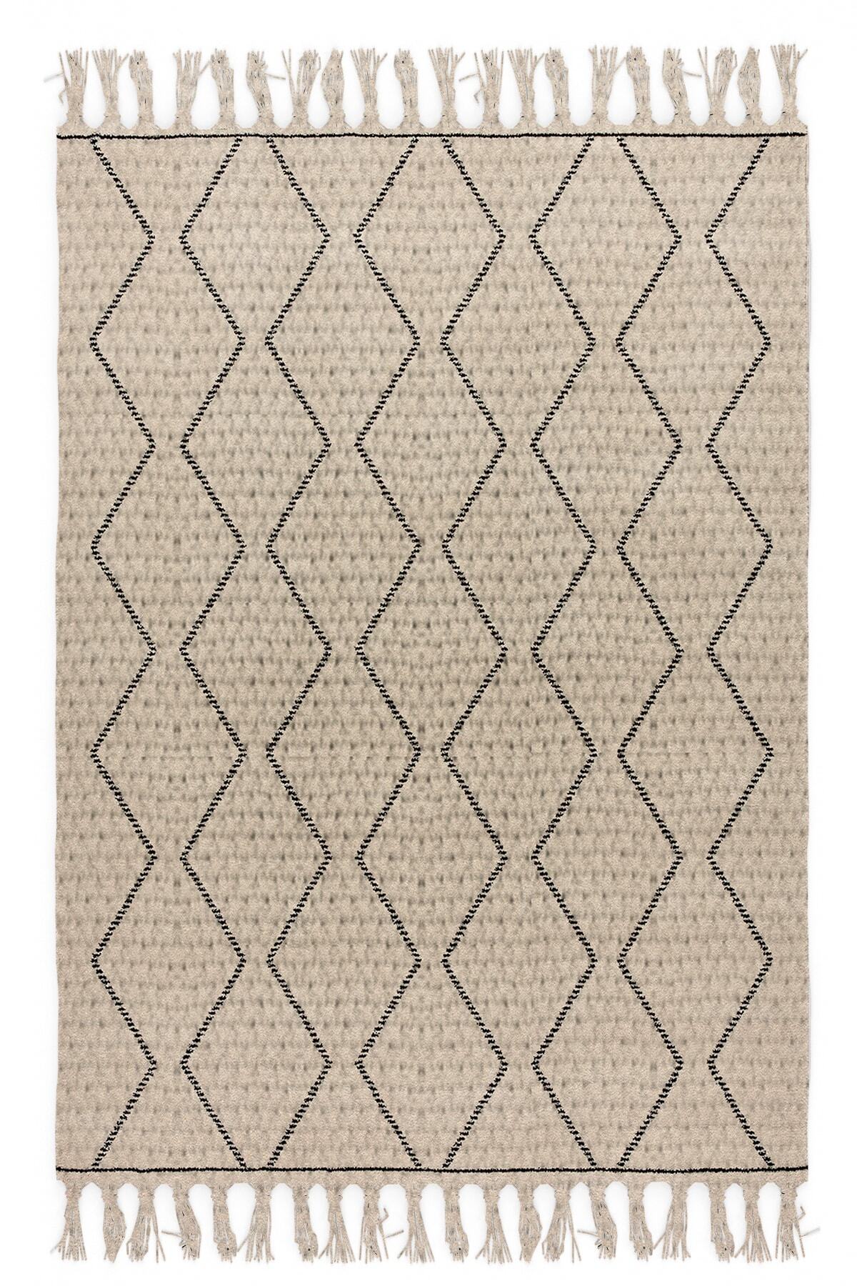 Osso Halı Osso Gri Kahve Çizgili Vintage Kara Tezgah Iskandinav Desenli Yıkanabilir Saçaklı Kilim Tks-3