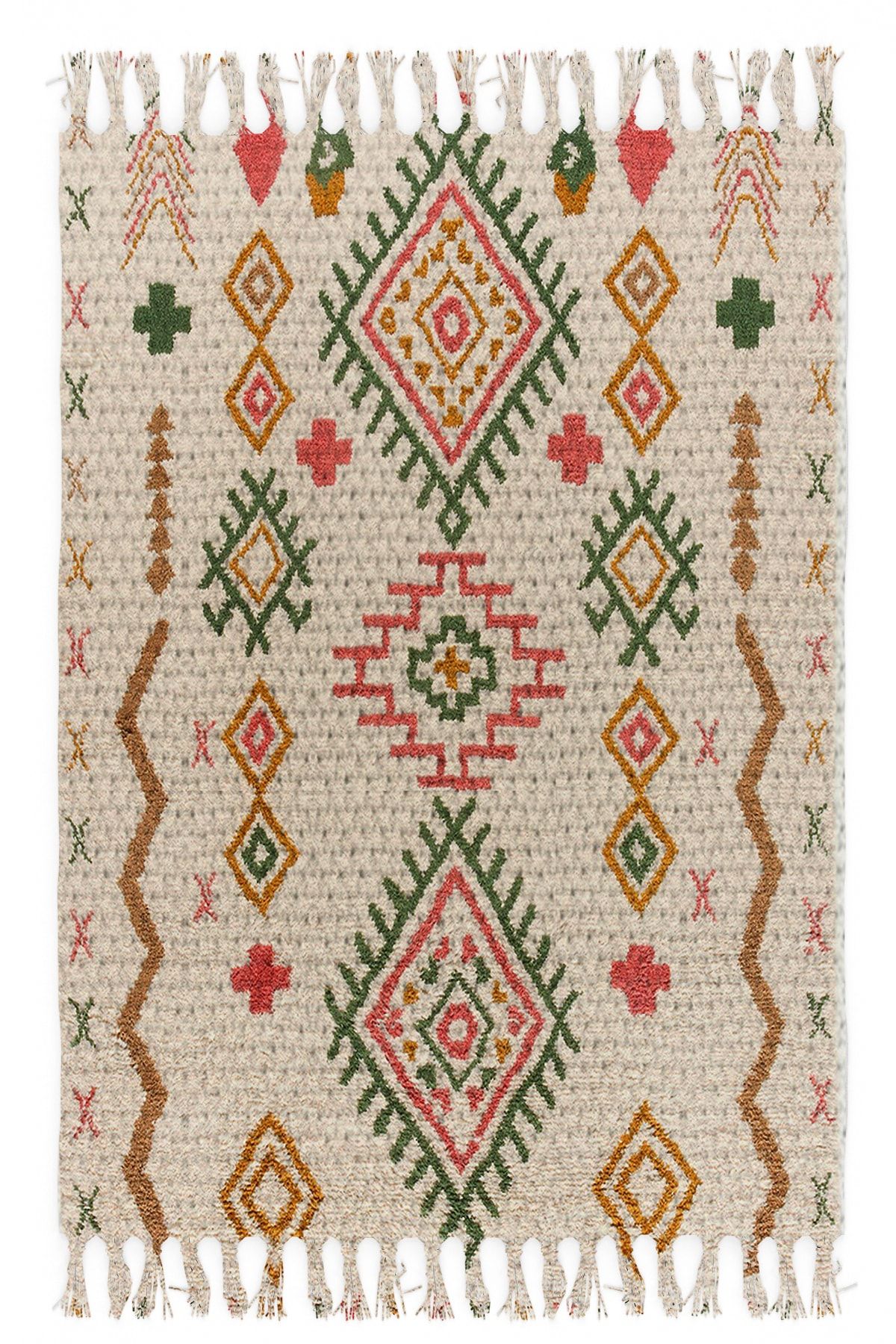 Osso Halı Osso Renkli Etnik Vintage Kara Tezgah Iskandinav Desenli Yıkanabilir Saçaklı Kilim Tks-5