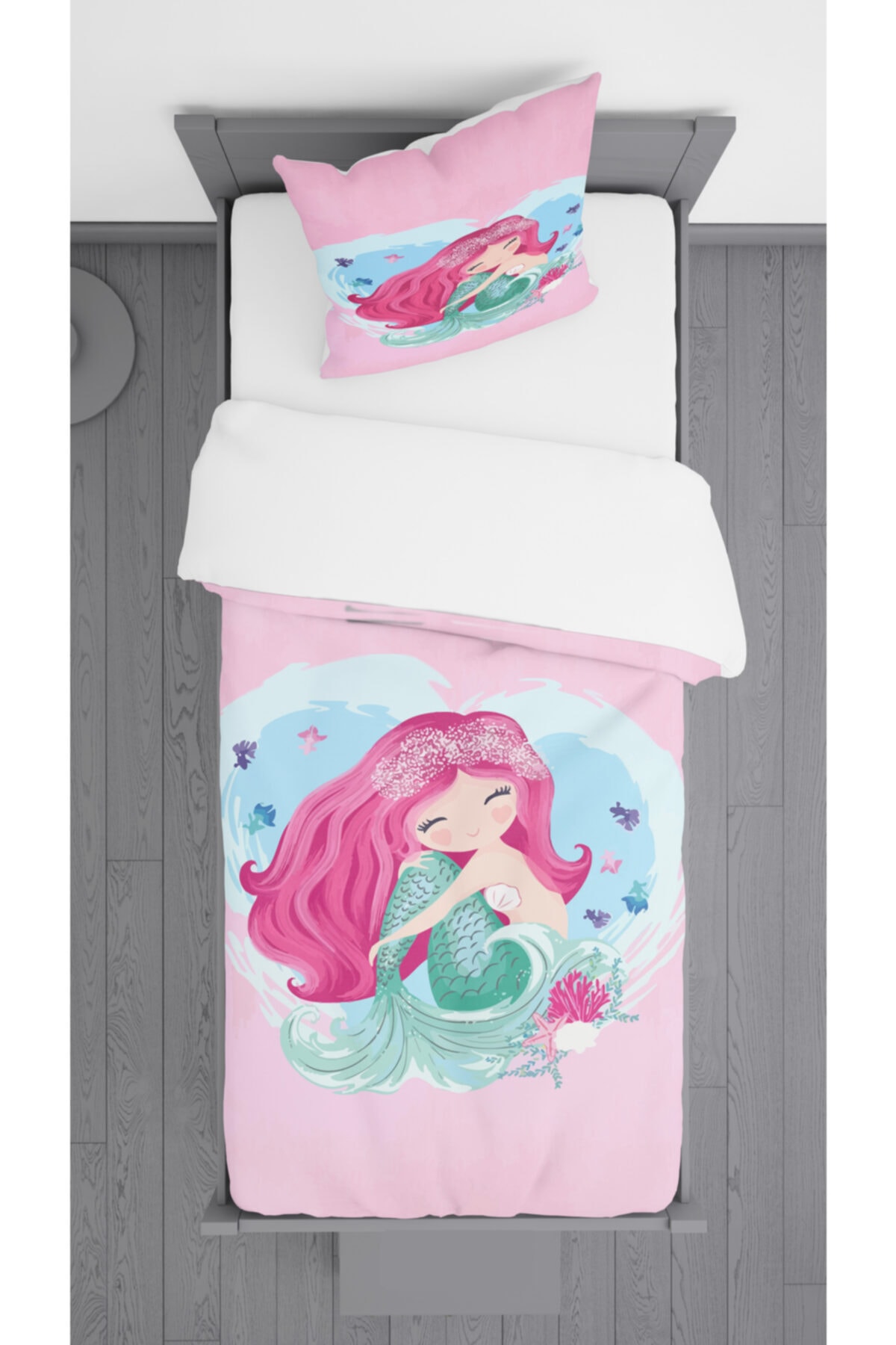 Ziu Kids Denizkızı Desenli Süet Dokulu Dekoratif Yatak Örtüsü Ve Yastık Kılıfı 140x220