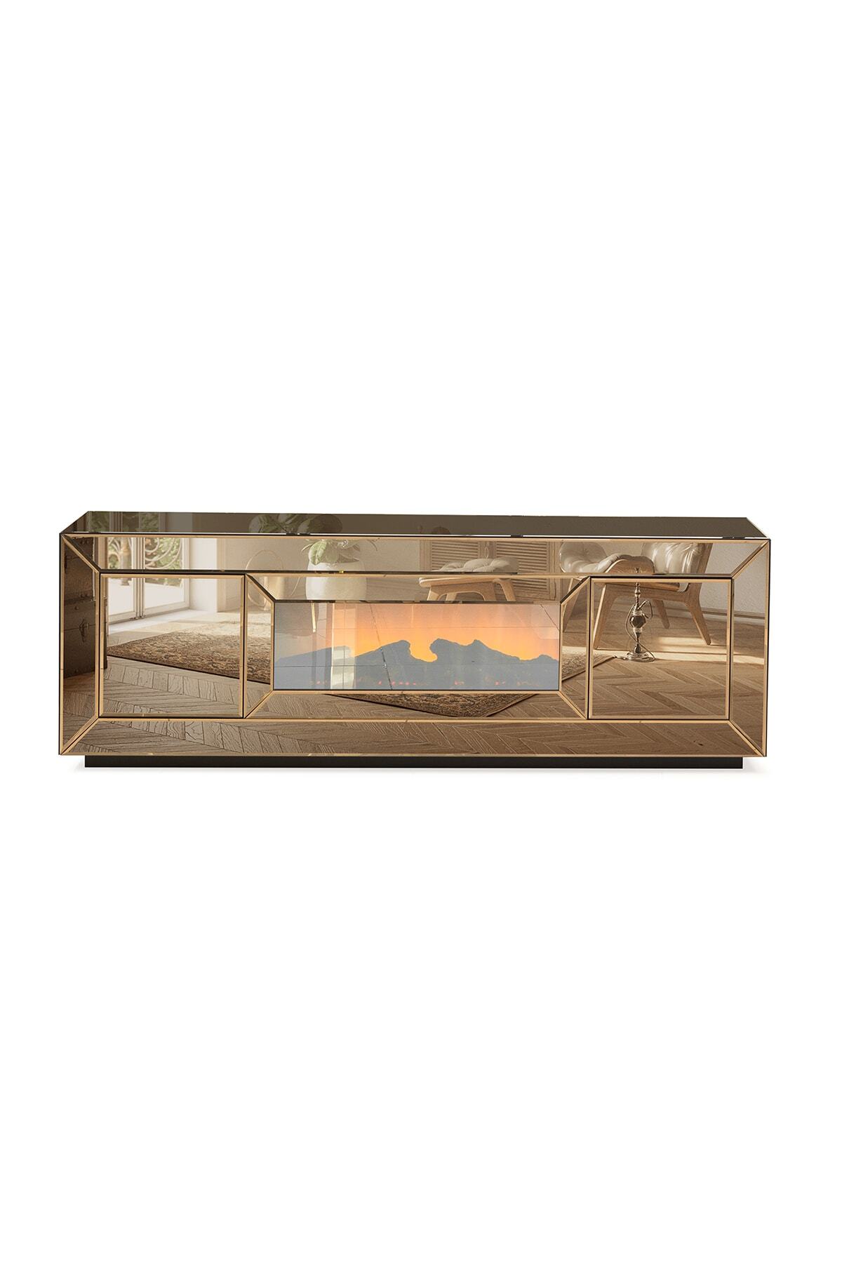 RİMA 026 Polyam Tv Sehpası Bronz Aynalı