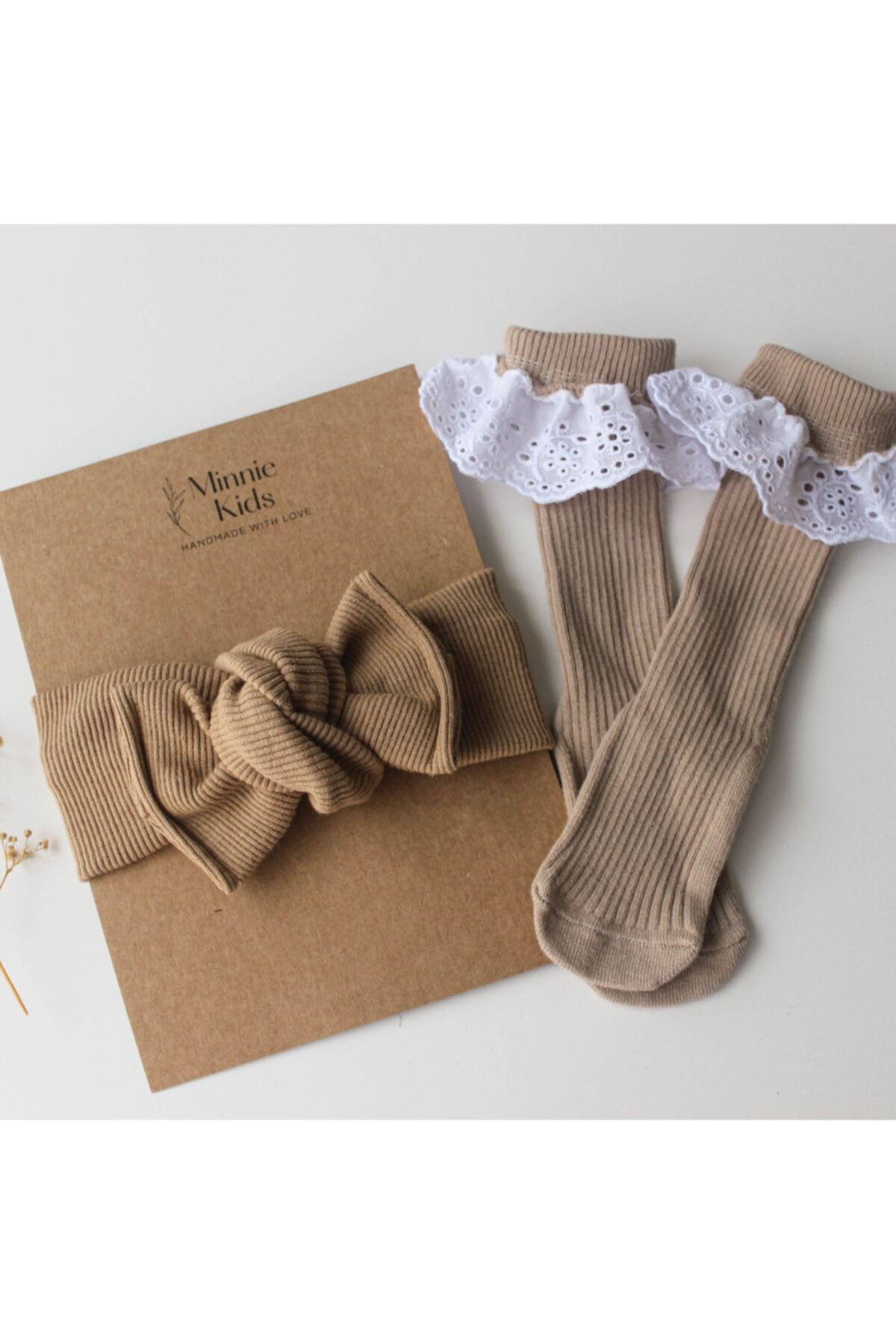 MinnieKids Kız Bebek/çocuk Sütlü Kahve Ribana Bandana Ve Fistolu Çorap Seti