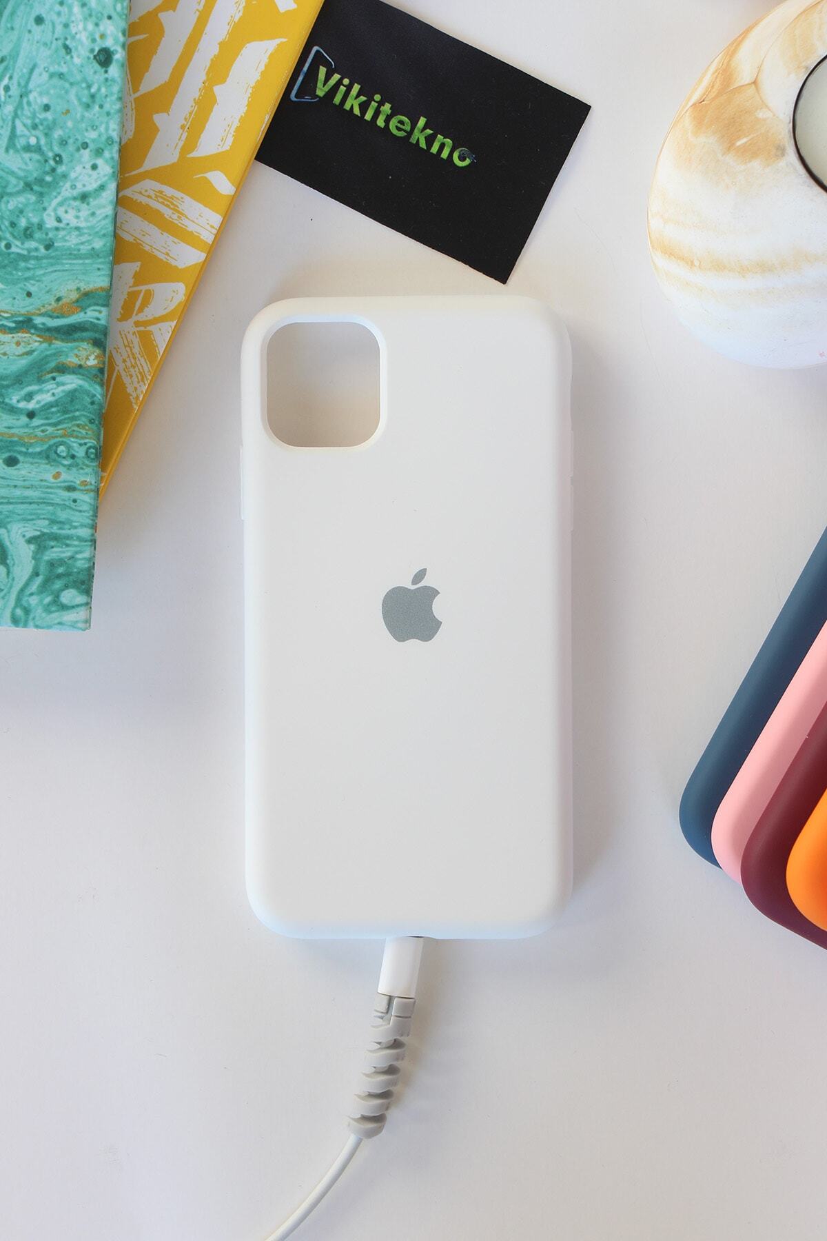 vikitekno Iphone 11 Uyumlu Logolu Lansman Kılıf Ve Kablo Koruyucu Makaron