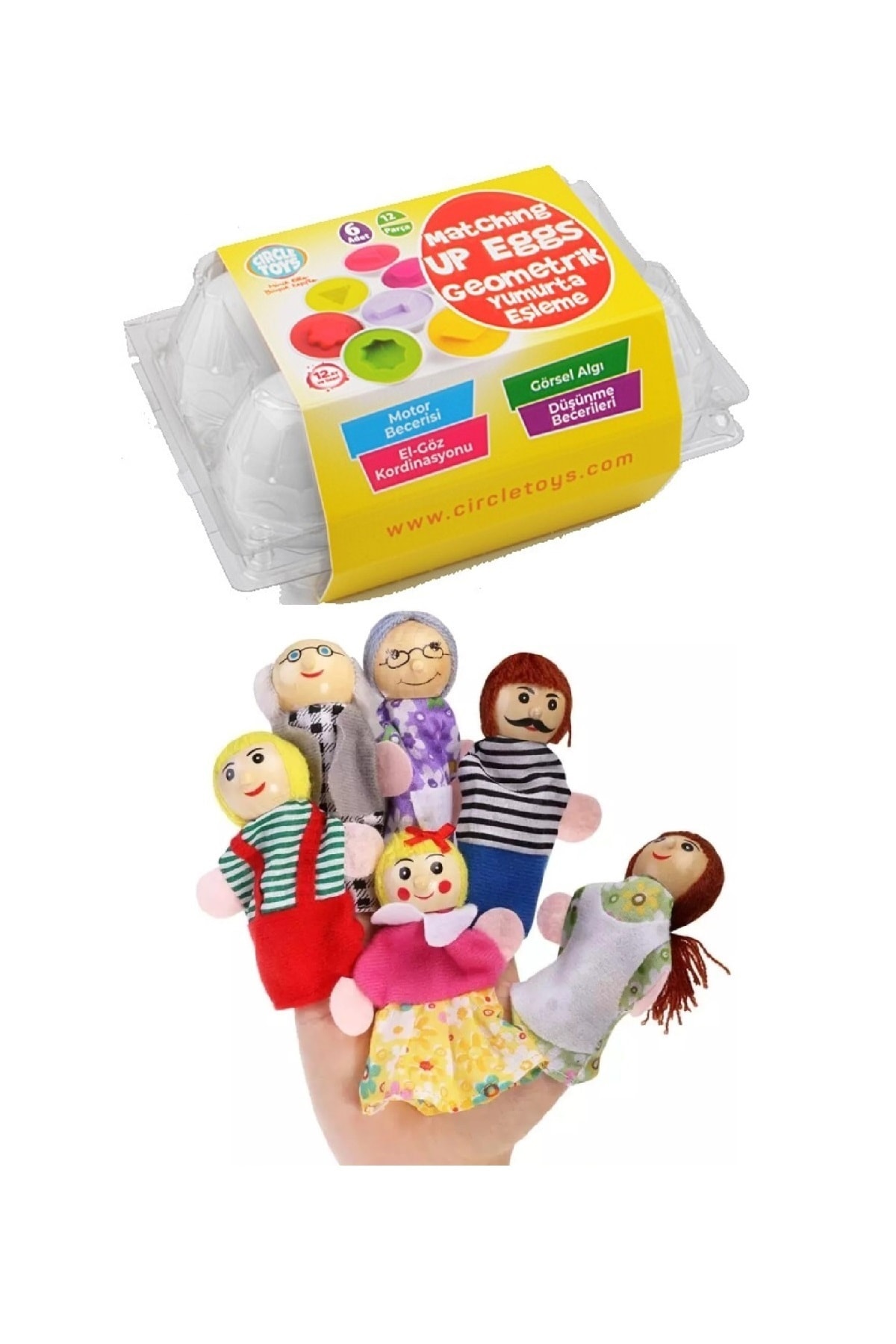 AyasEğiticiOyuncak Montessori Eğitim Geometrik Yumurta 6'lı - Parmak Kukla- Aile Seti 6'lı Set