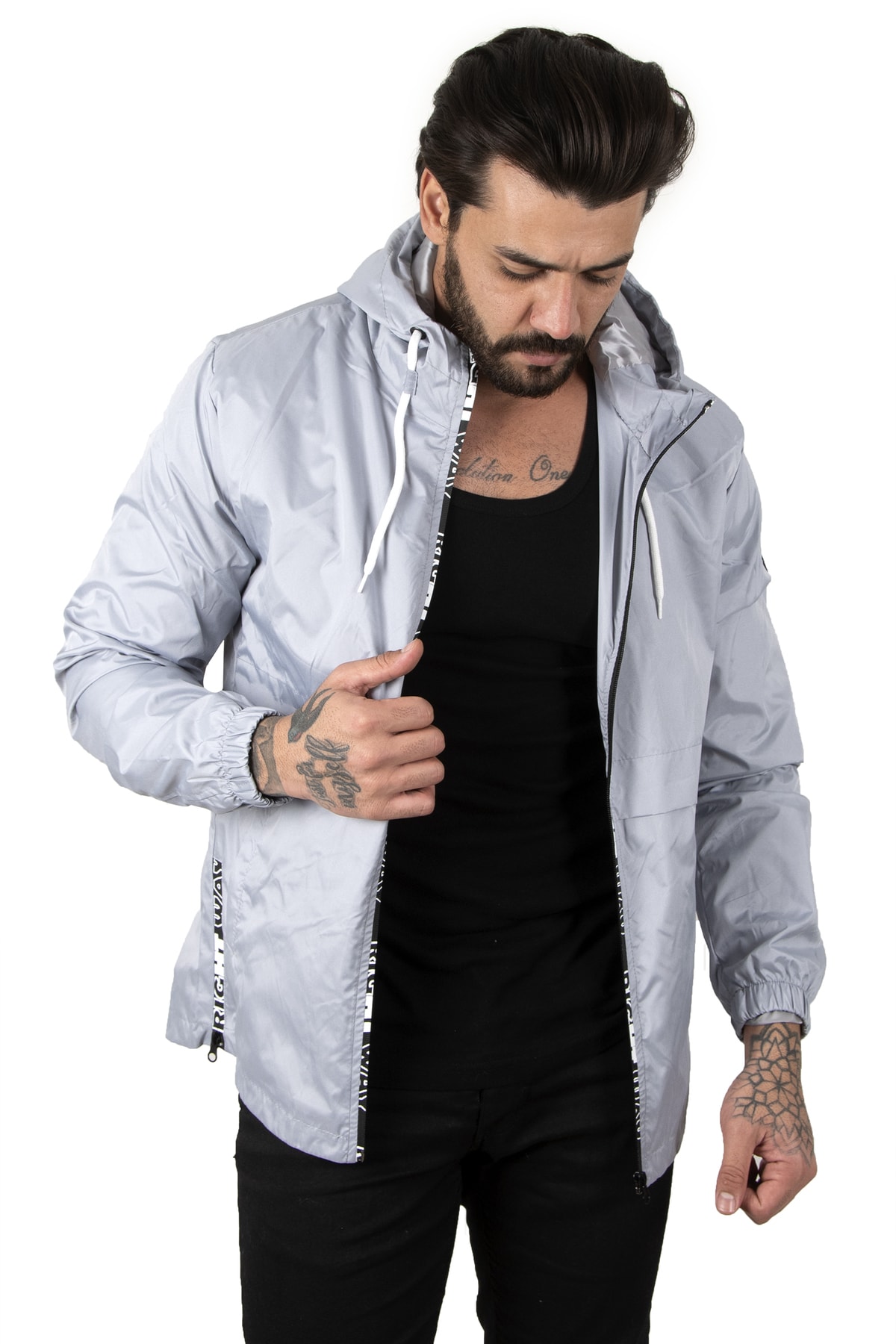 DeepSEA Erkek Gri Gizli Fermuarlı Yağmurluk 2101004