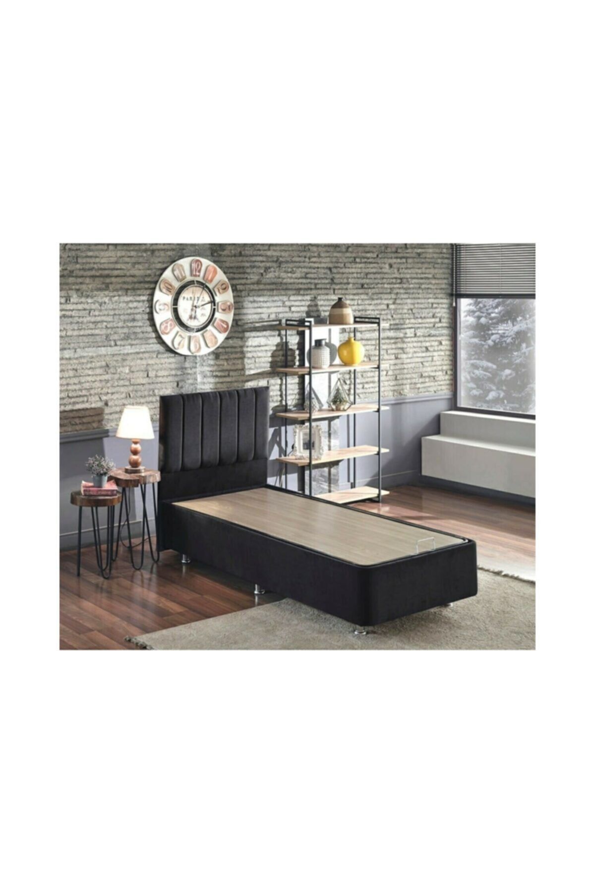 WOODHOME Baza ve Başlık Seti 90 X 190 cm Tek Kişilik Antrasit Gri Kumaş
