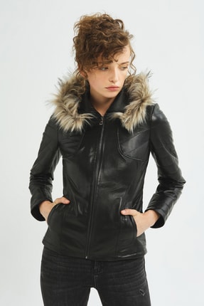Scarlett Siyah Hakiki Deri Mont Kadın Image 1