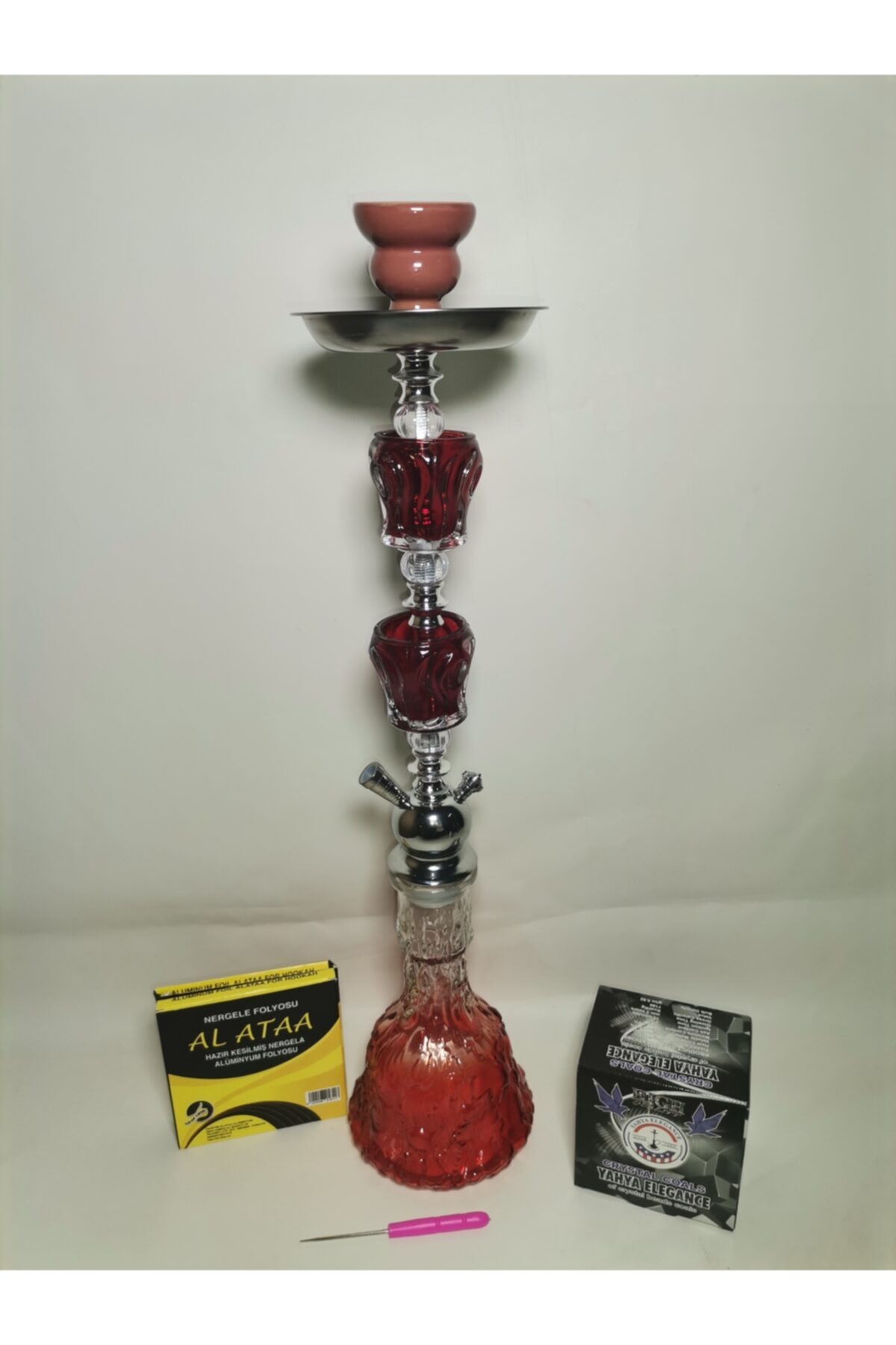 WolfHookah Gökyüzü Kırmızı Orta Boy Nargile Seti
