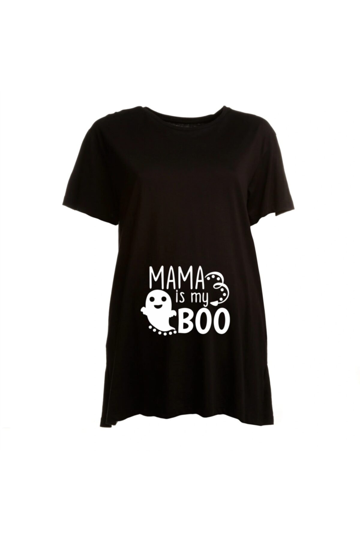 venüsdijital Mama Is My Boo Baskılı Siyah Hamile Tişörtü