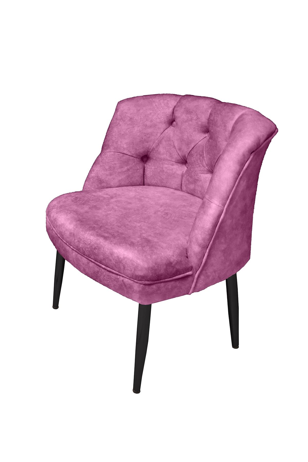 Olinpa Balkon Ofis Cafe Bahçe Çay Seti Kolsuz Tekli Koltuk Siyah Metal Ayak Pembe