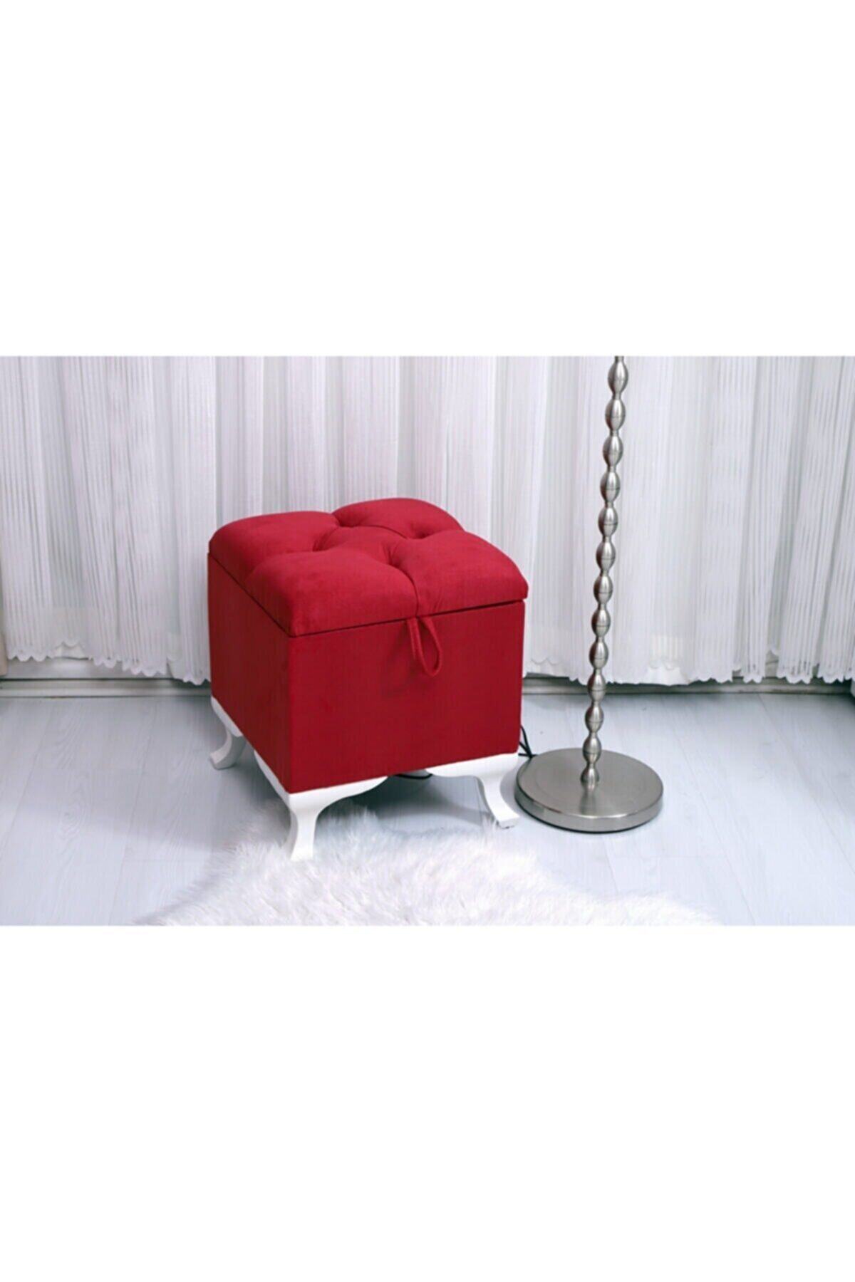 Sepetten Evine 45x45 Kırmızı Sandıklı, Kapitoneli, Kapı Önü, Yatak Ucu, Lüks Bench Puf