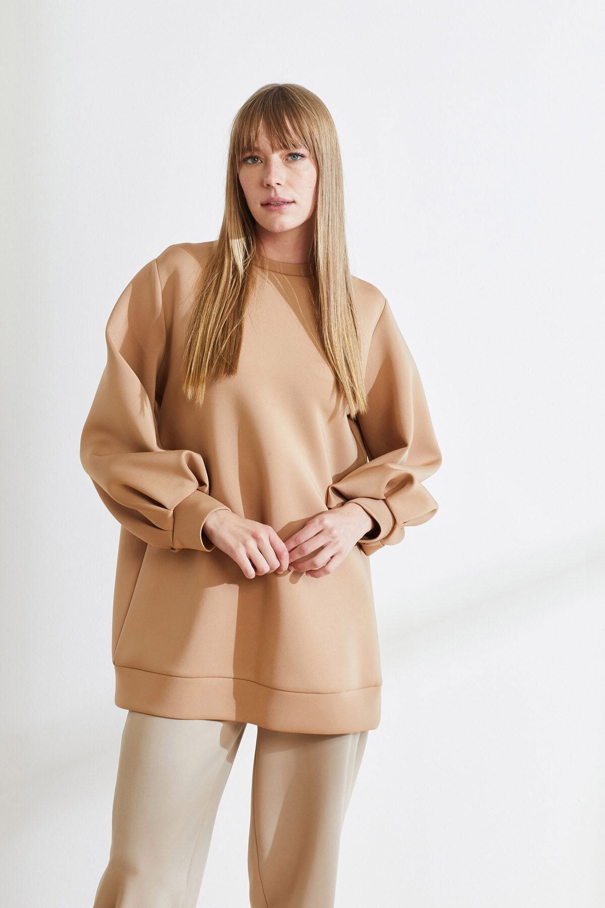 TERZİ DÜKKANI Carol Scuba Puf Tunik Camel