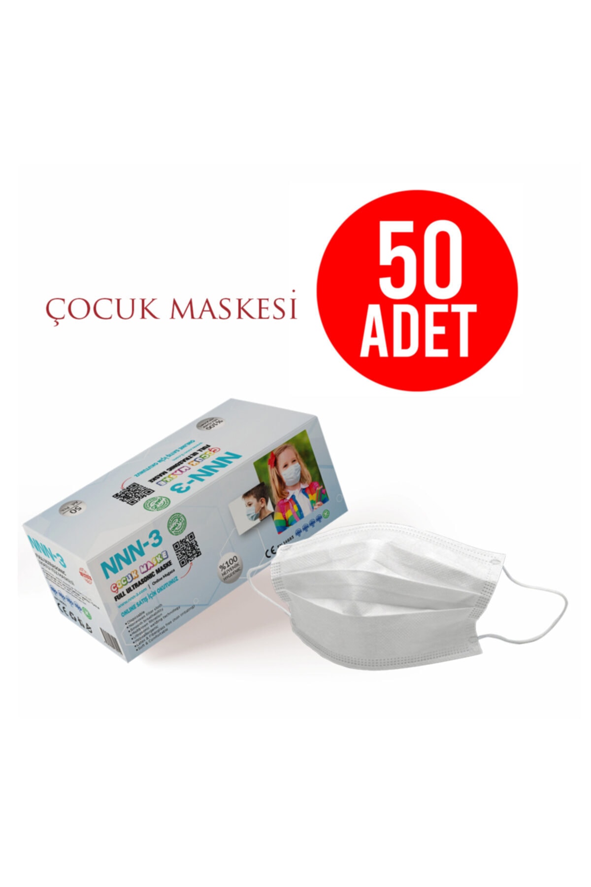 3NNN Beyaz Cerrahi Çocuk Maske 50 Adet