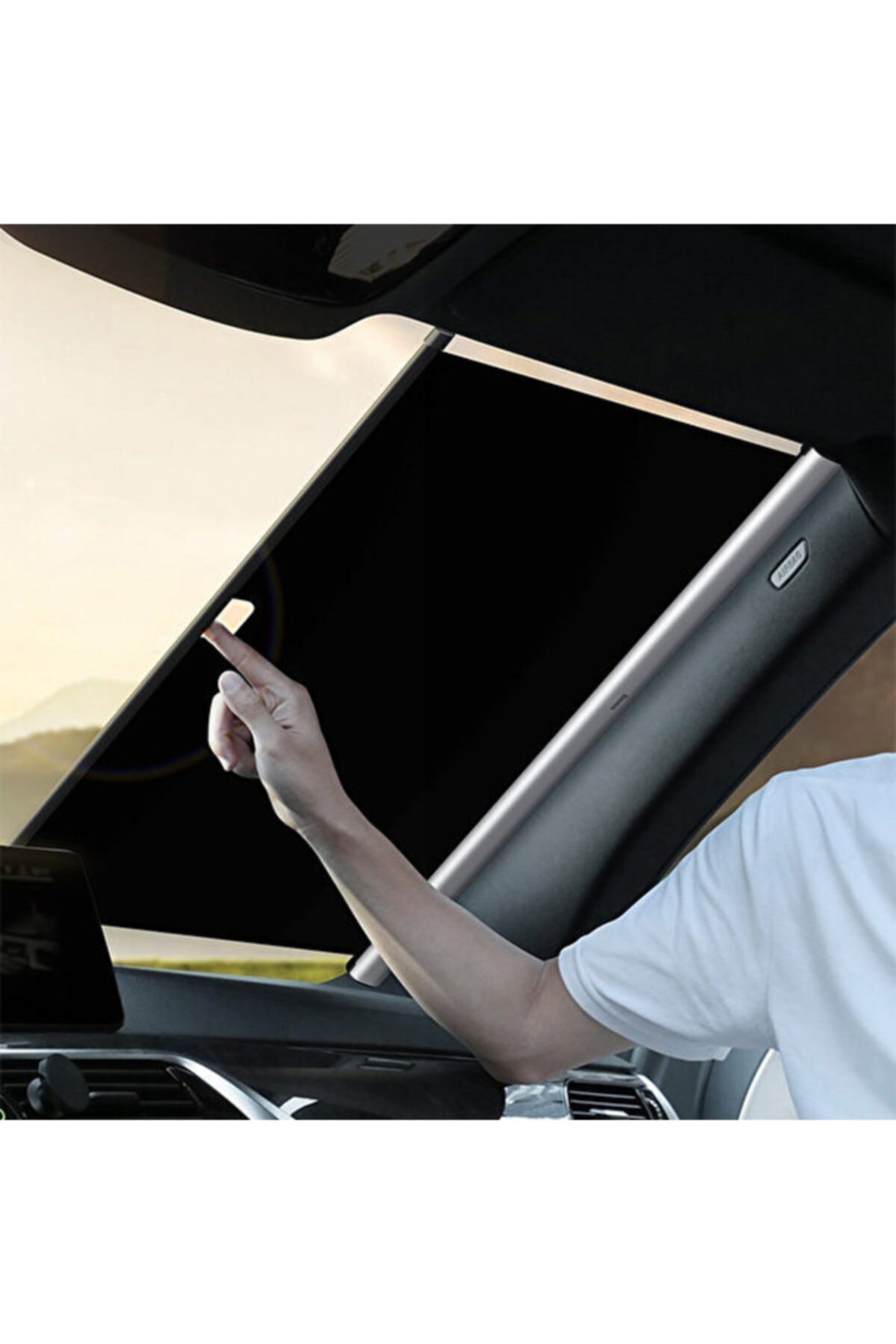 SUNTECNO Baseus Auto Close Araç Ön Cam Güneşlık Otomatık Gerı Çekılebılır-gri,siyah