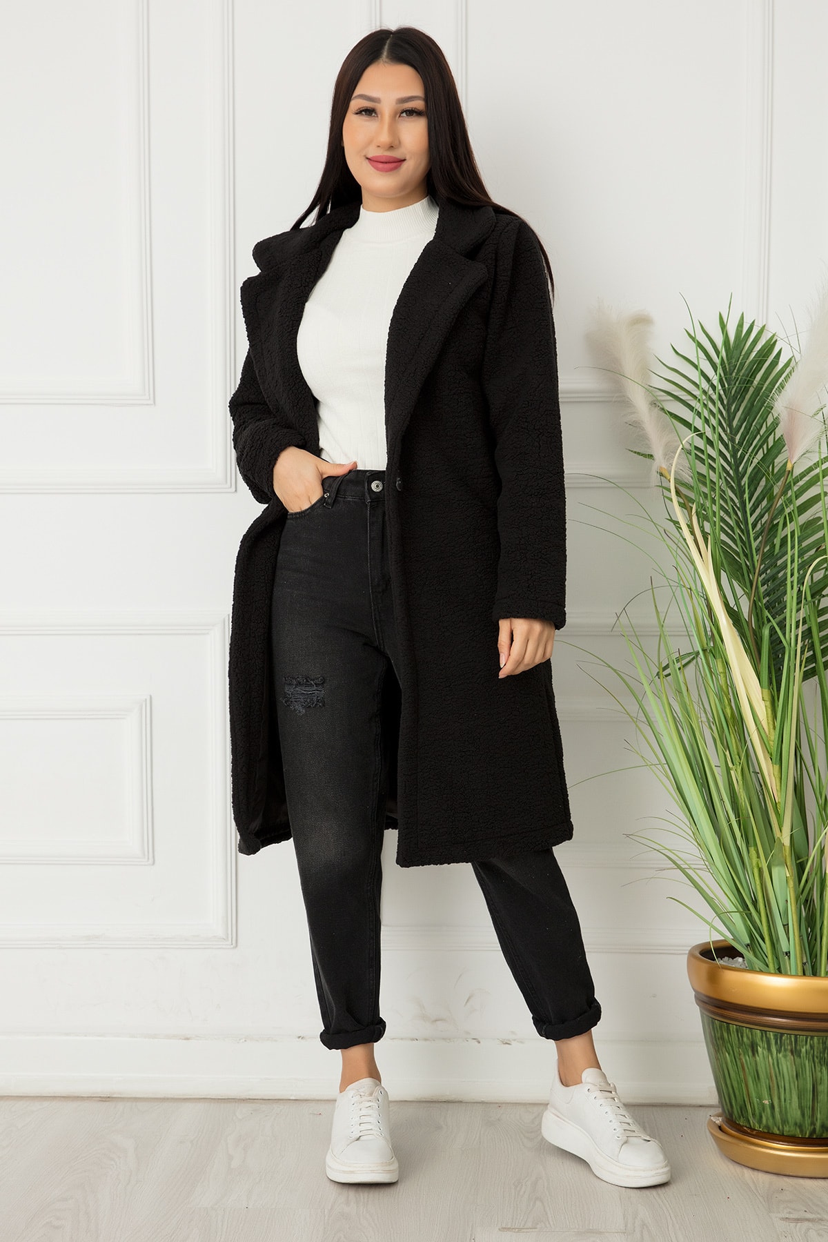 PULLIMM Peluş Tek Düğme Kaban Shn04