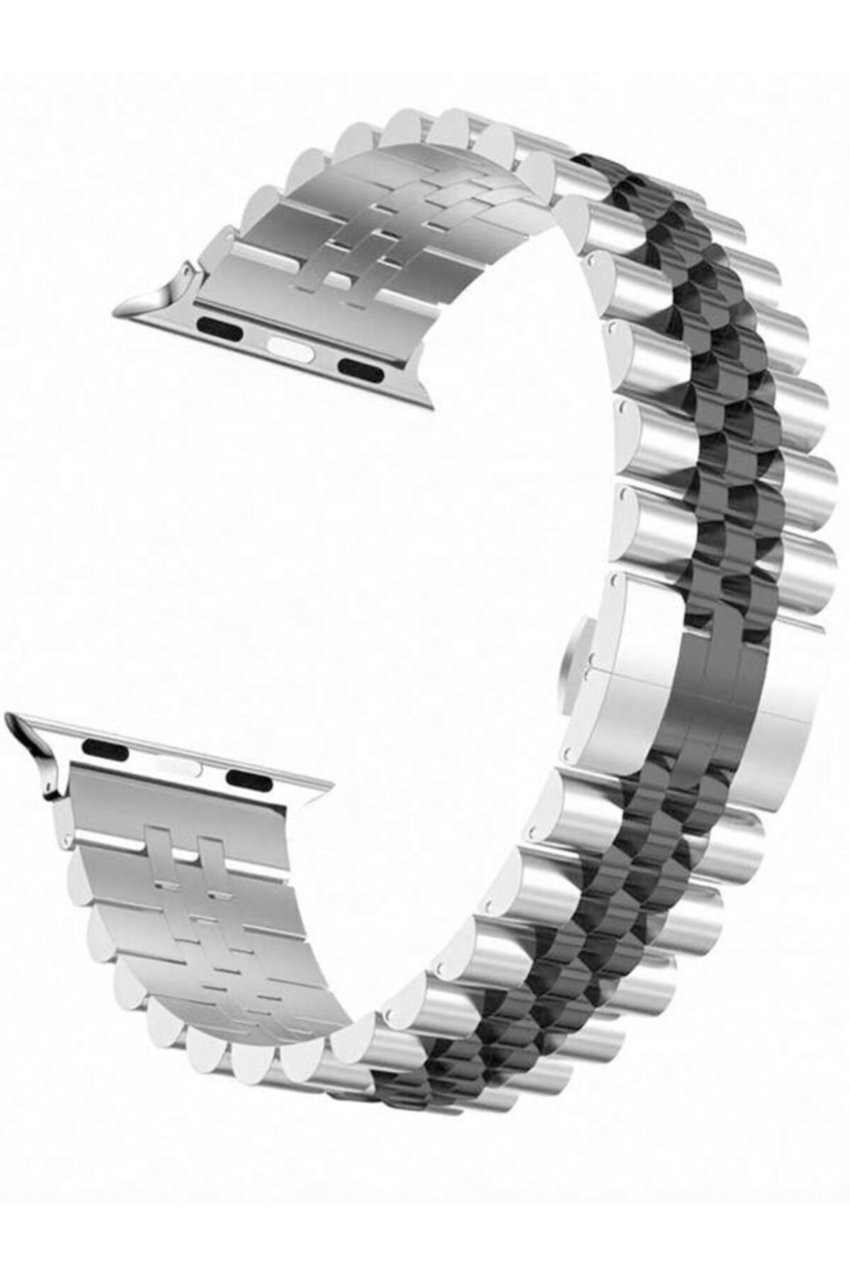 Apple Watch Series 7 42 44 45 Mm Metal Klipsli Kordon Gümüş Siyah + Socket