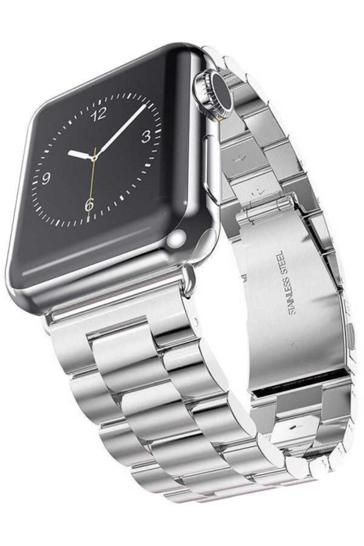 Apple Watch Series 7 42 44 45 Mm Krd04 Klipsli Metal Kordon Kayış Gümüş Ve Socket