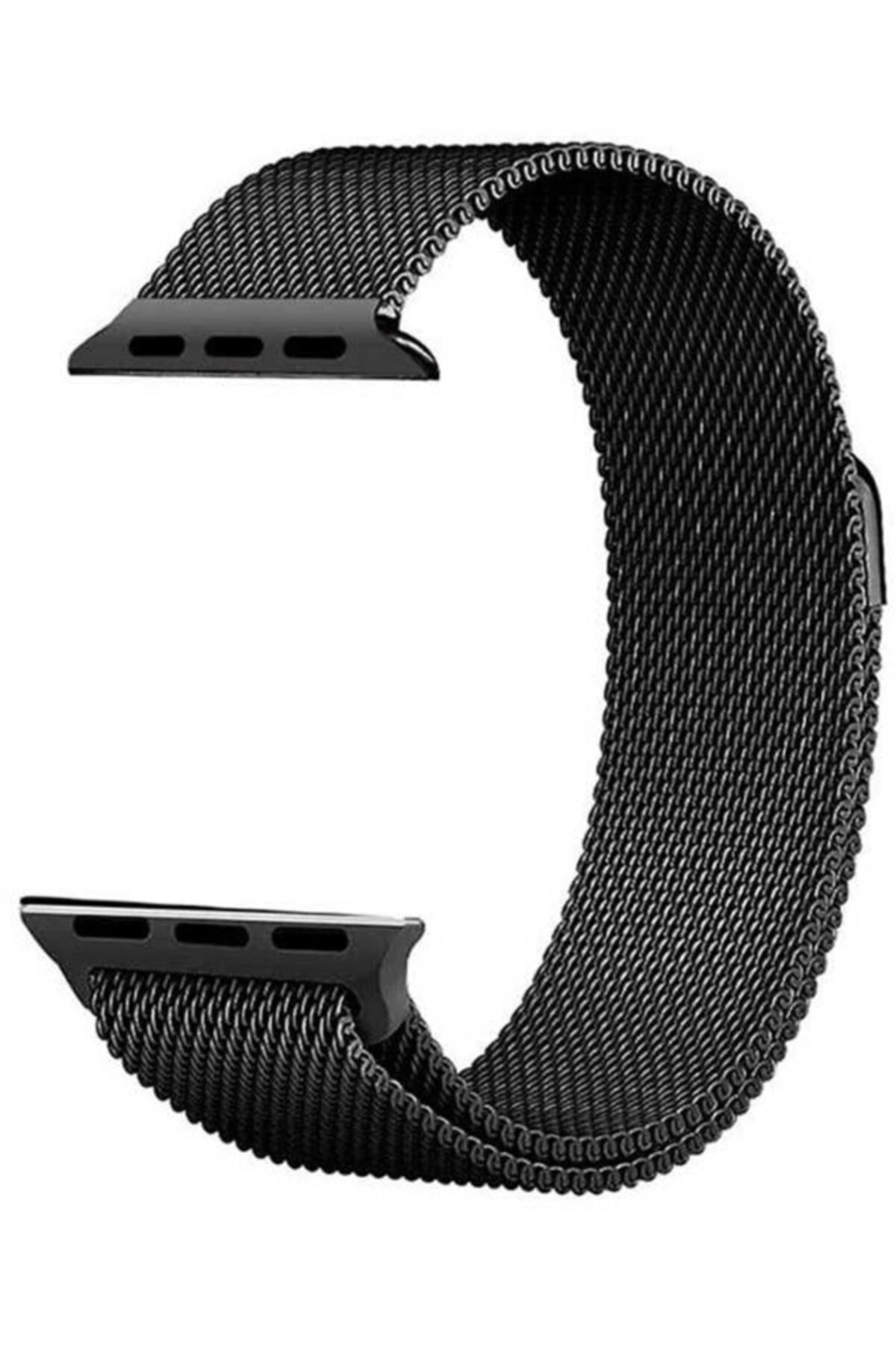 Apple Watch Series 7 42 44 45 Mm Metal Örgü Işlemeli Kordon Siyah + Socket