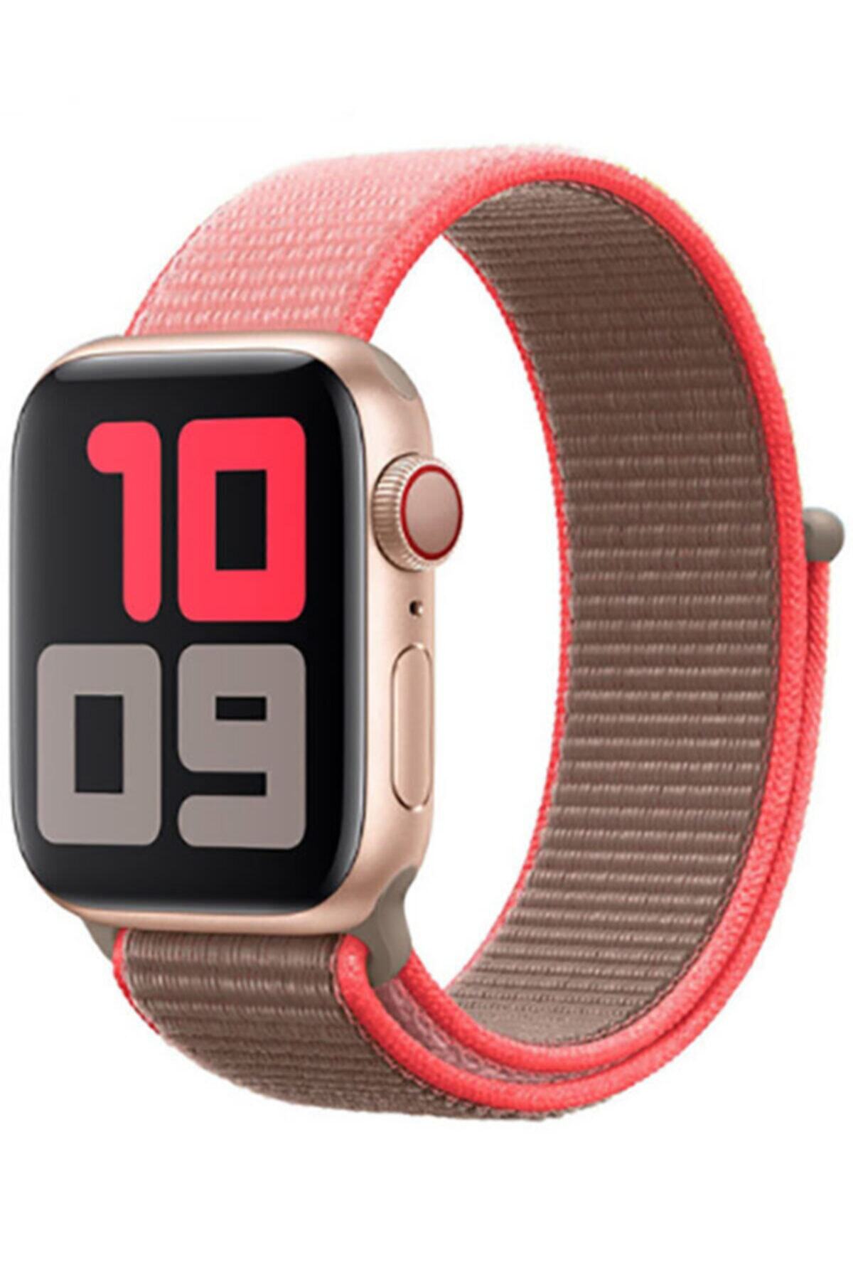Apple Watch Series 7 42 44 45 Mm Örgülü Lüks Kordon Neon Pink + Socket