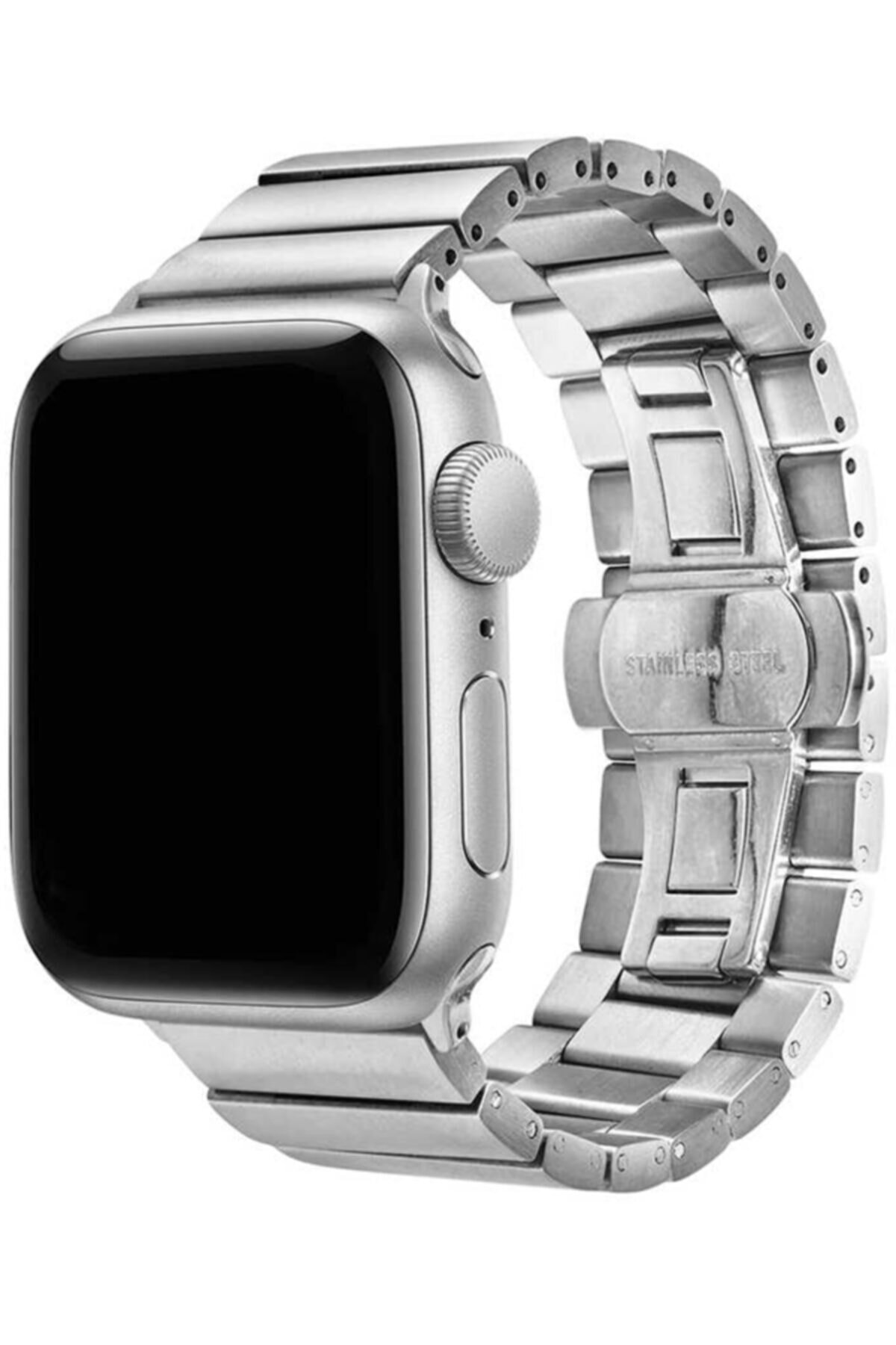 Apple Watch Series 7 42 44 45 Mm Metal Kaplamalı Kordon Kayış Gümüş + Socket