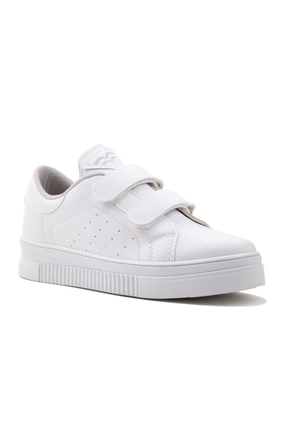 NAVYSIDE Kadın Beyaz Cırt Cırtlı Sneaker -taban 3 Cm- Bantlı Spor Ayakkabı