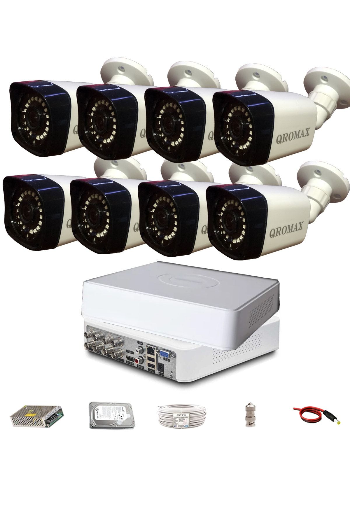 qromax 8 'li 5 Megapiksel Sony Lens 1080p 18 Smd Nanoled Plastik Kasa Güvenlik Kamerası Seti 5118