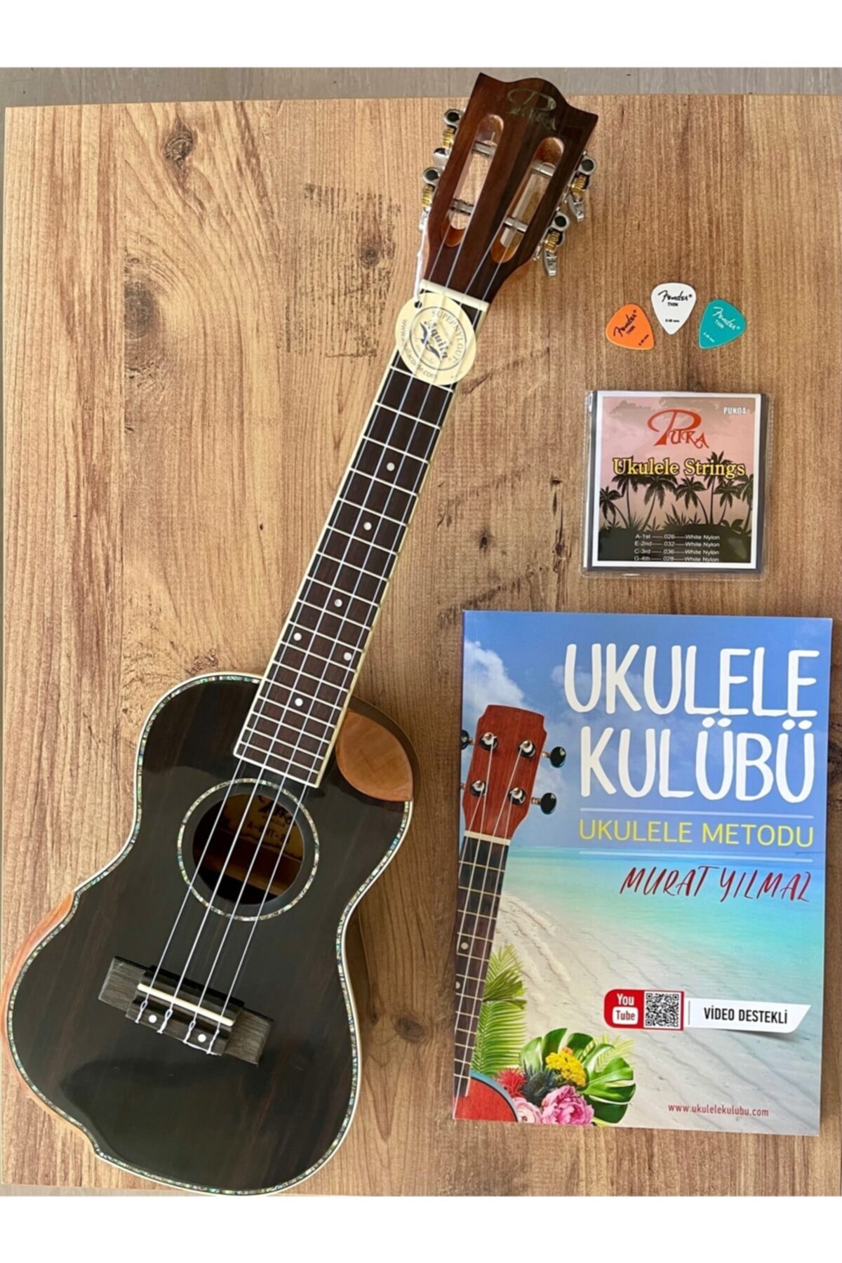 PUKA Ktht-24 Masif Koa Ağacı Özel Seri Concert Ukulele Çanta-kitap-tel-pena