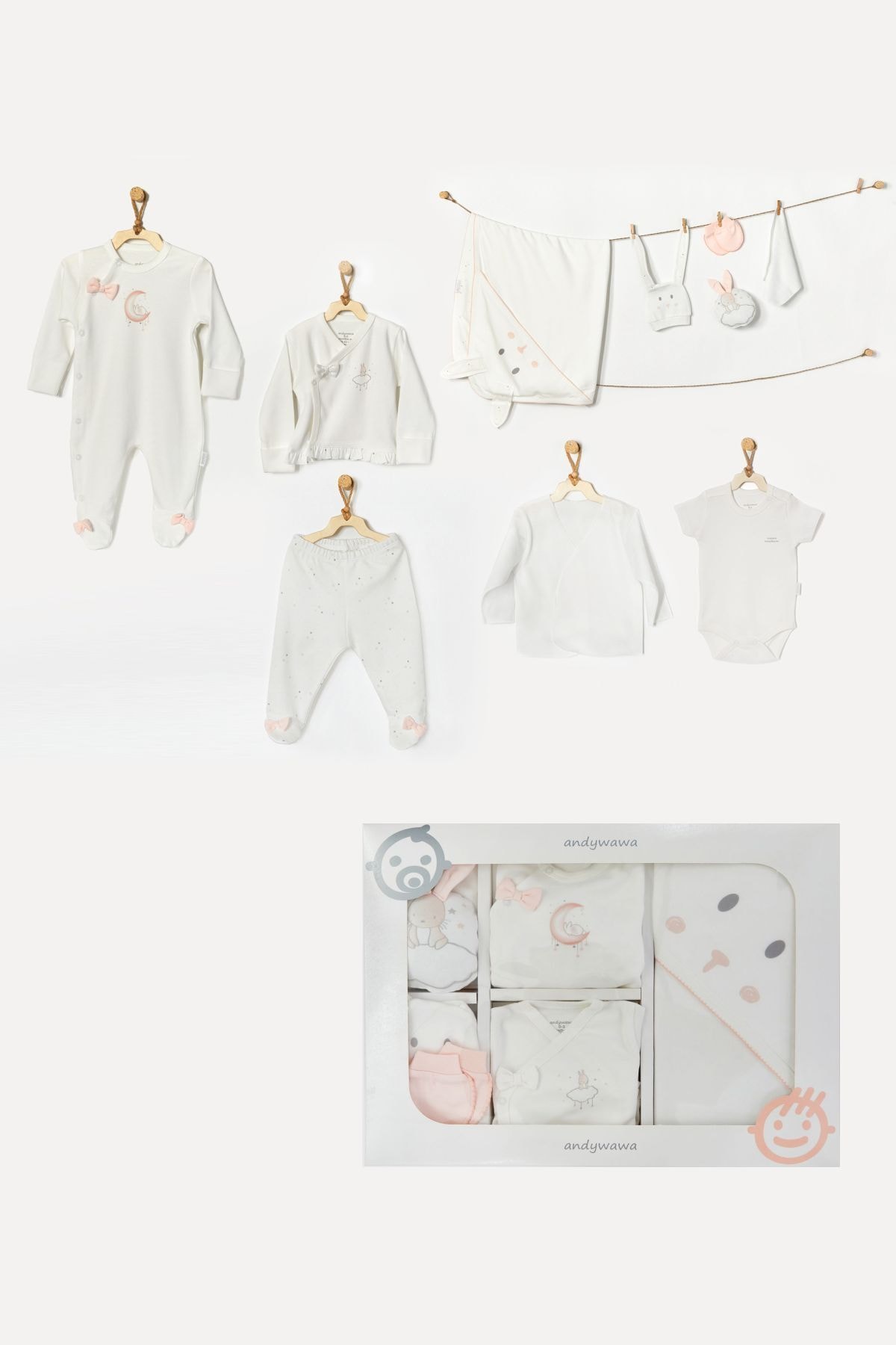 andywawa Ac22341 Kız Bebek Ekru Lily 10'lu Hastane Çıkışı