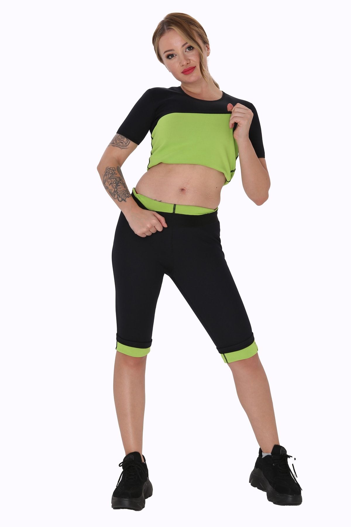 GİYİNCEL Kadın Neopren Kısa Kol Termal Body ve Dizaltı Tayt