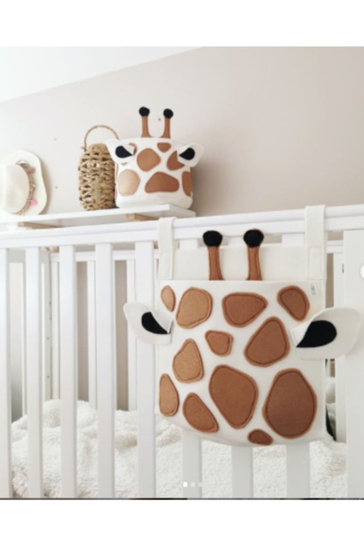Woll Tasarım Sevimli Zürafa Tasarım Bebek Çocuk Beşik Düzenleyici Sepet Set Keçe 30x30 Cm