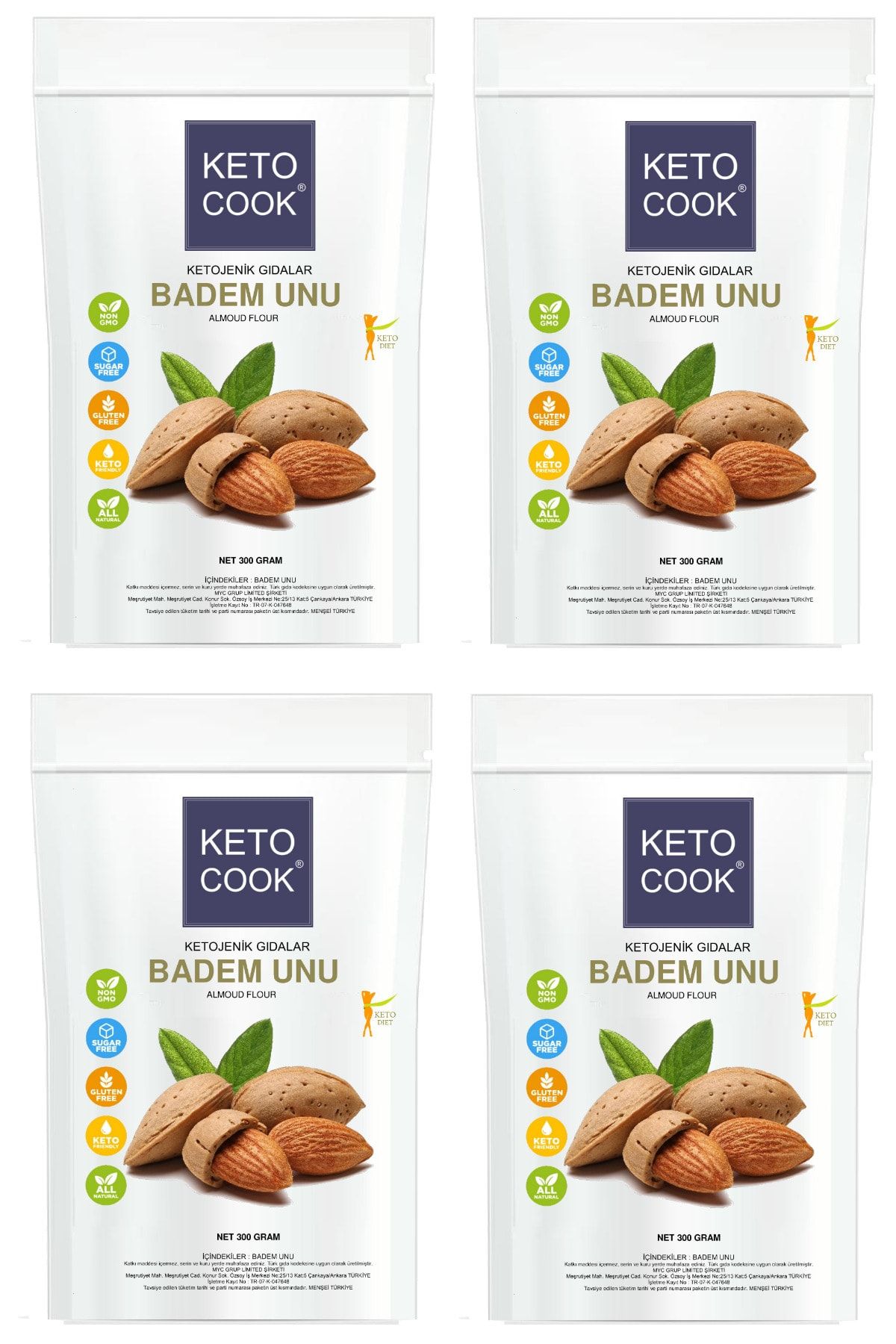 KetoCook (ketojenik) Badem Unu Quadro Avantajlı Set 300 Gram X 4 Adet