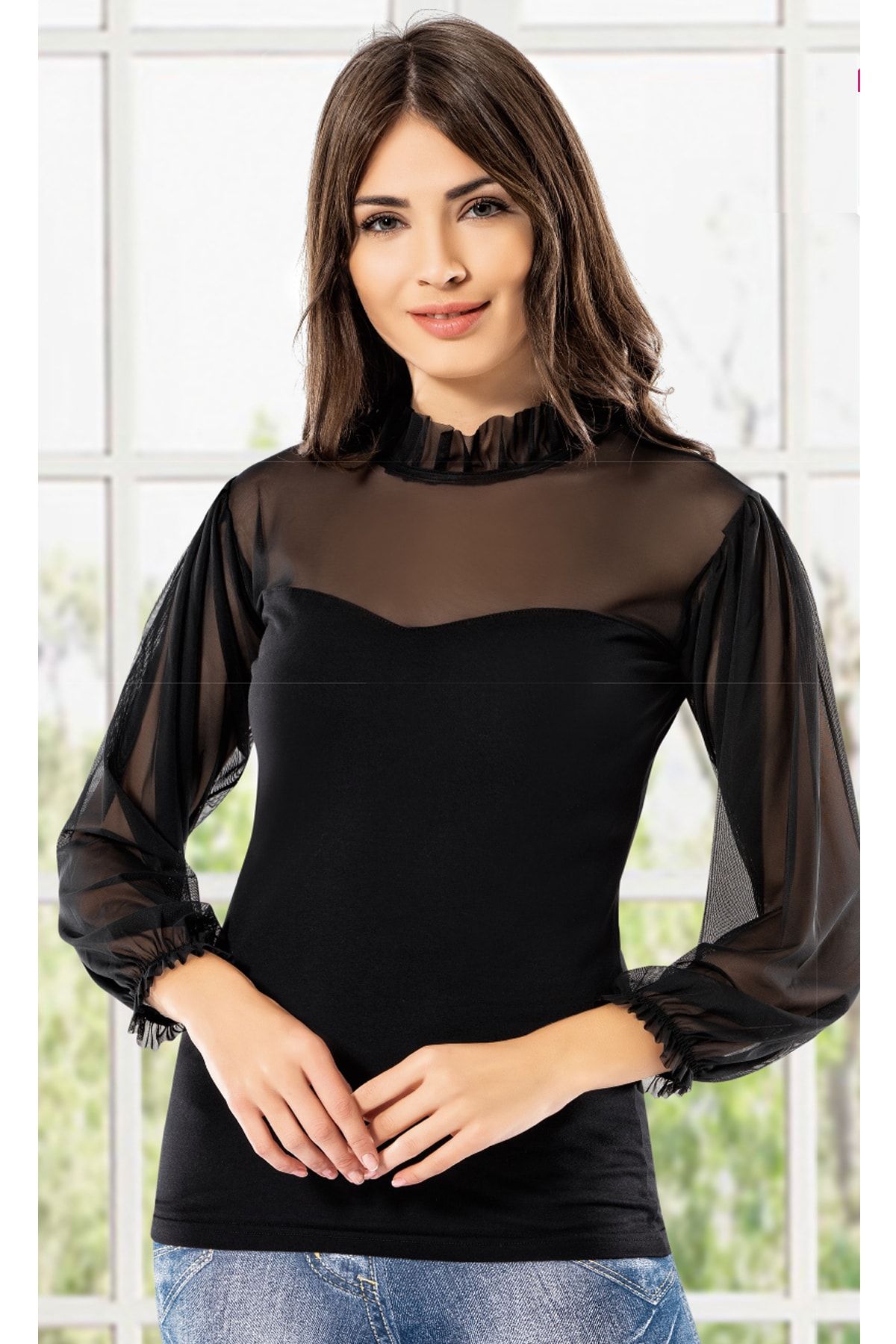 Derya Kurşun Transparan Detaylı Kadın Body - Rnldry000142