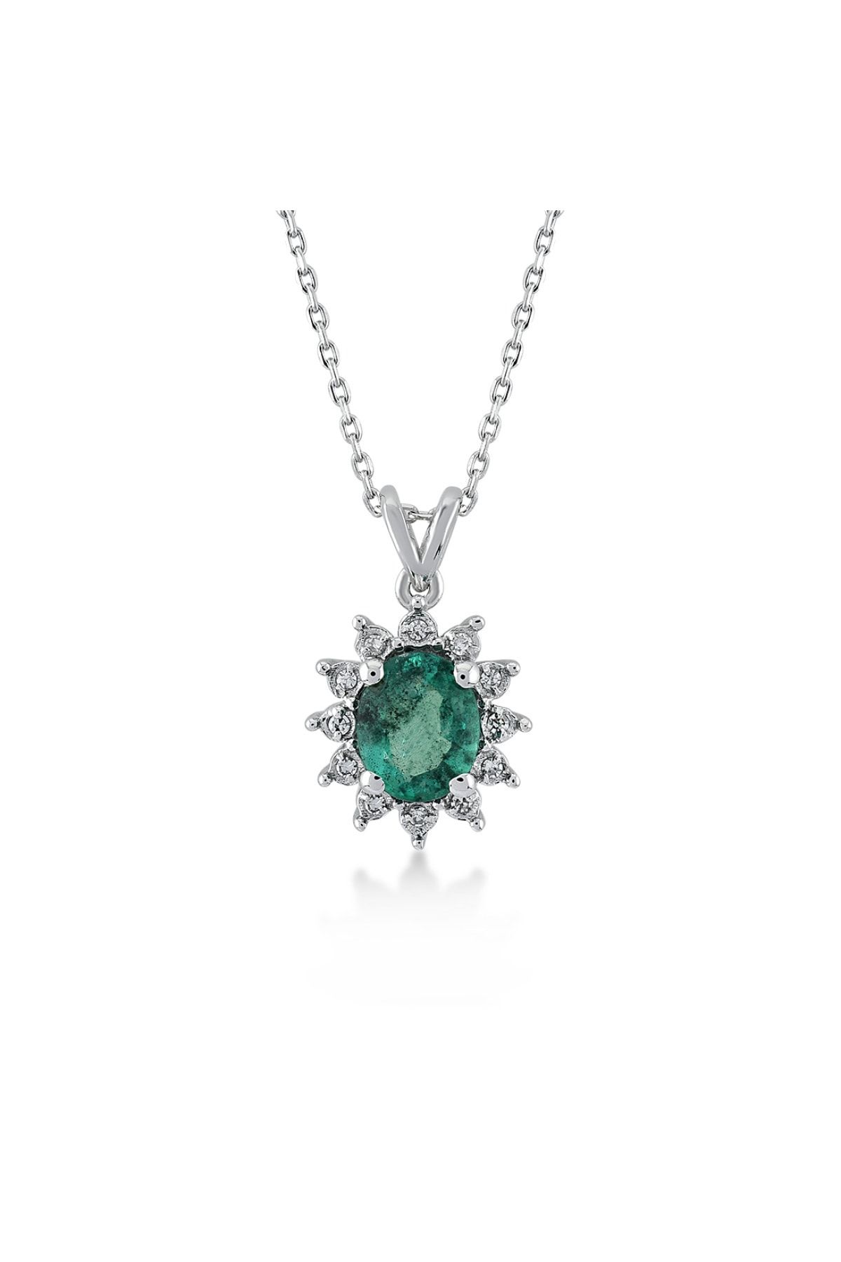 D Diamond Kadın Beyaz Pırlanta Zümrüt Kolye 0,30 Karat