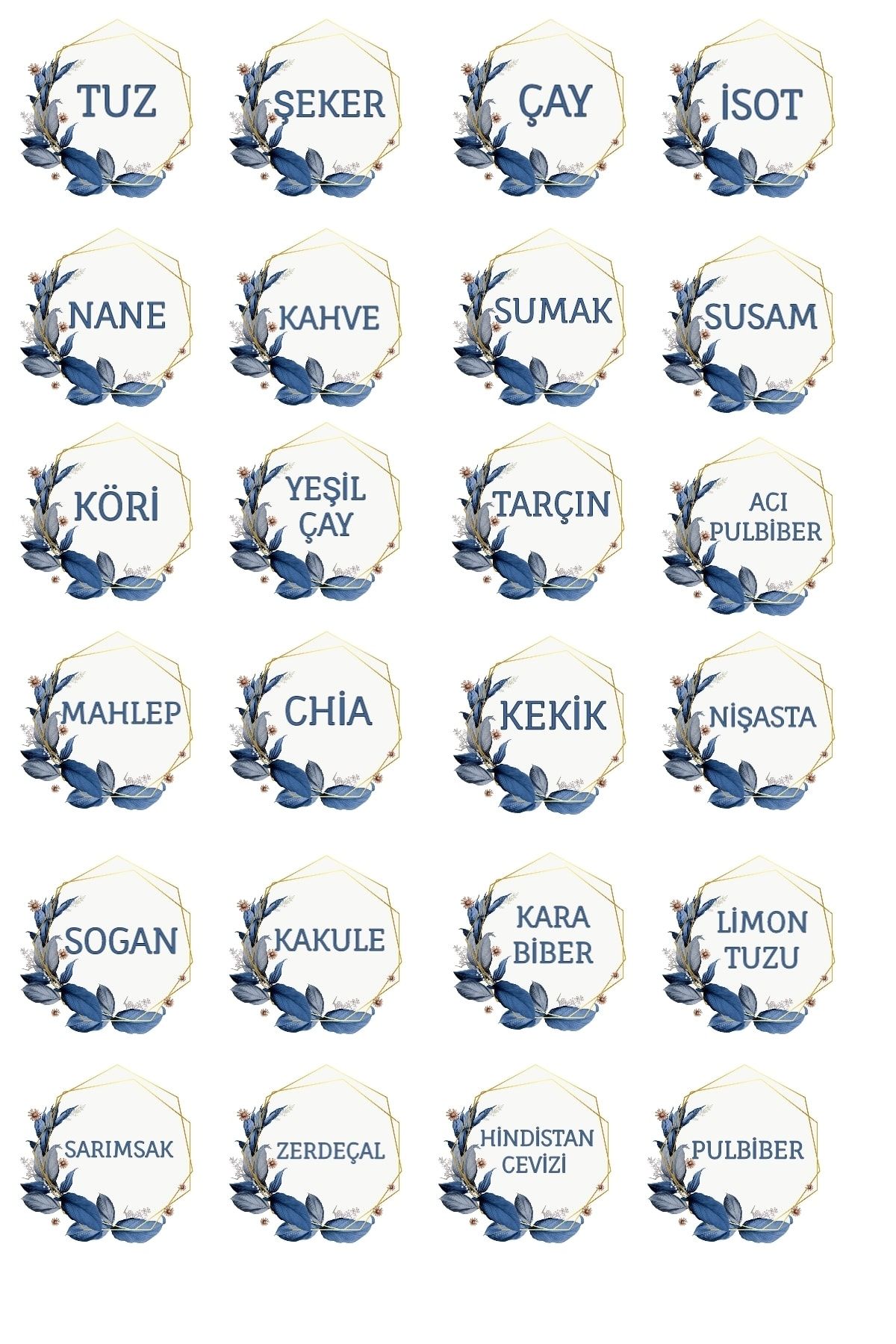LALEZEN 60 Çeşit Mutfak Kavanoz Baharatlık Sticker Baharat Bakliyat Etiket - Hediyeli Gönderim-