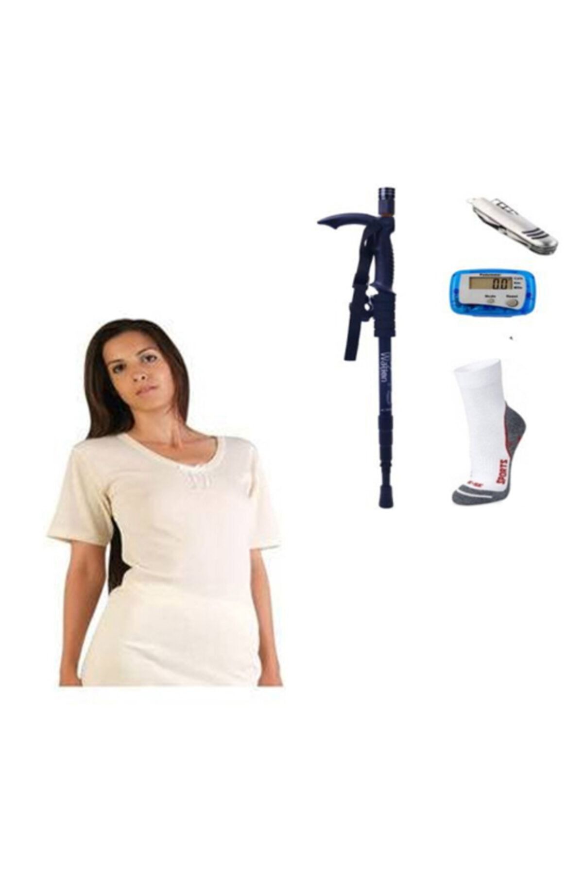 Uygur Kadın Kısa Kollu Yün Içlik - Doğa Ve Spor Severler Için Trekking Set 2 Wt-002 Işıklı Baston