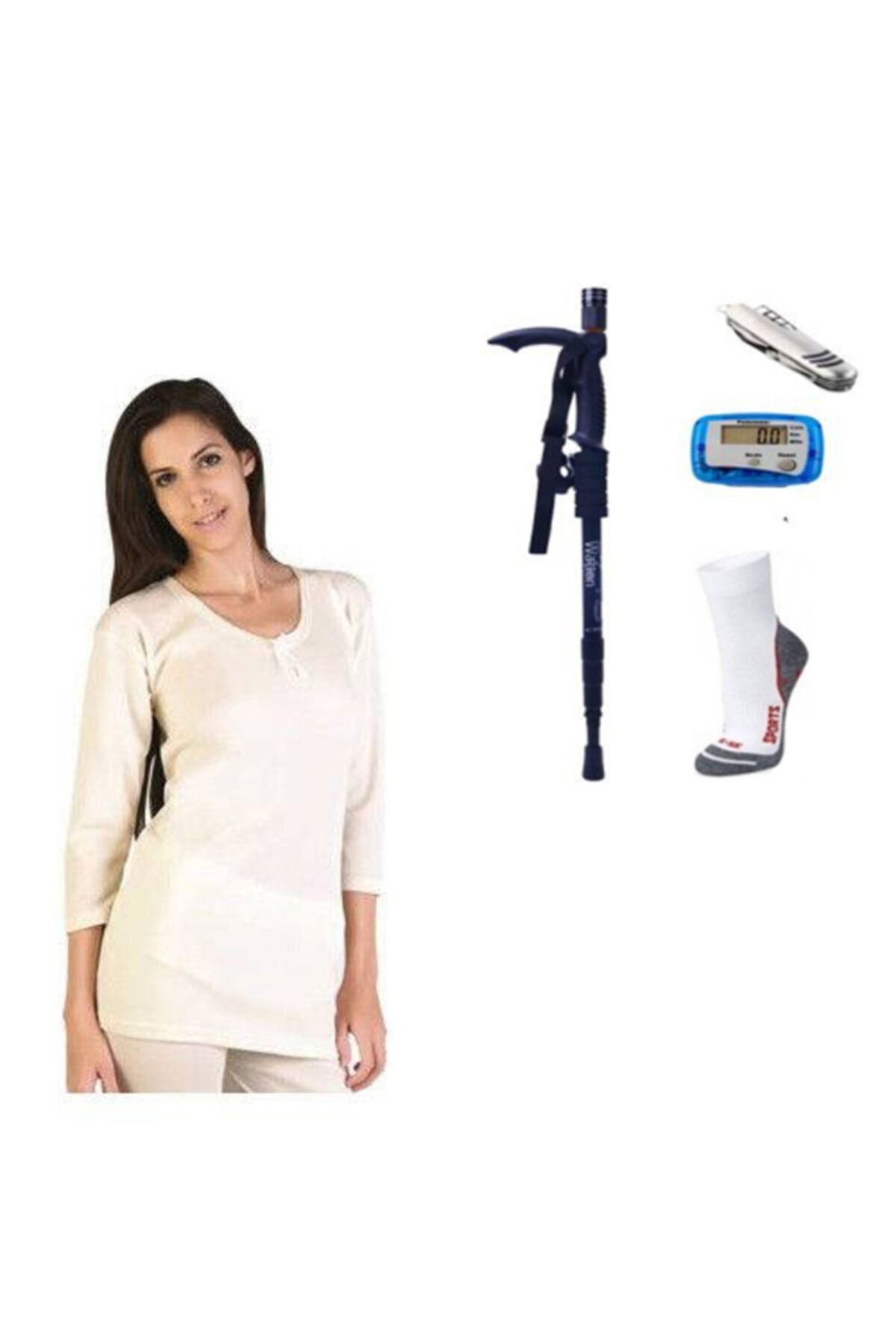 Uygur Kadın Uzun Kollu Yün Içlik - Doğa Ve Spor Severler Için Trekking Set 2 Wt-002 Işıklı Baston