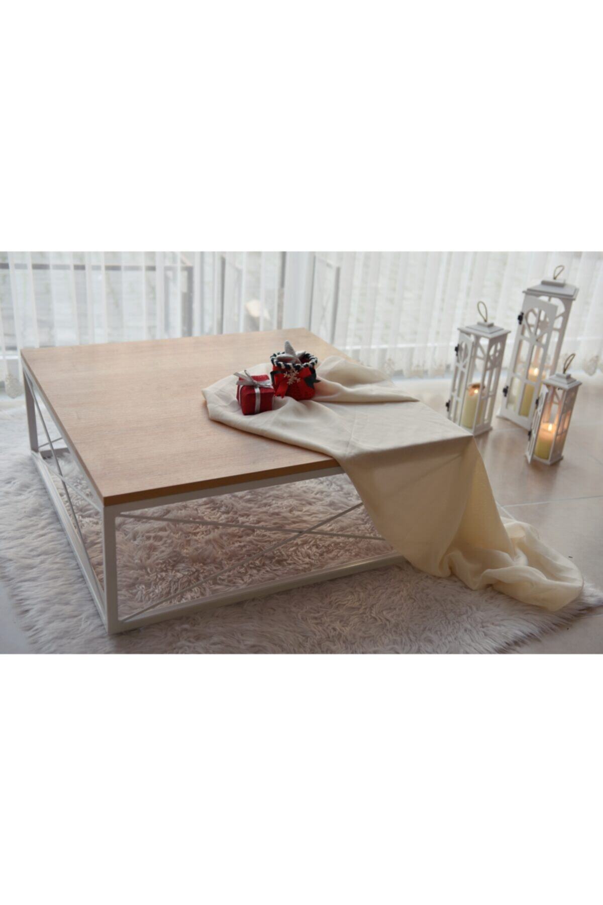 AnDekoDizayn Ozi Dekoratif Orta Sehpa Safir Meşe/beyaz 80x80x32 Cm