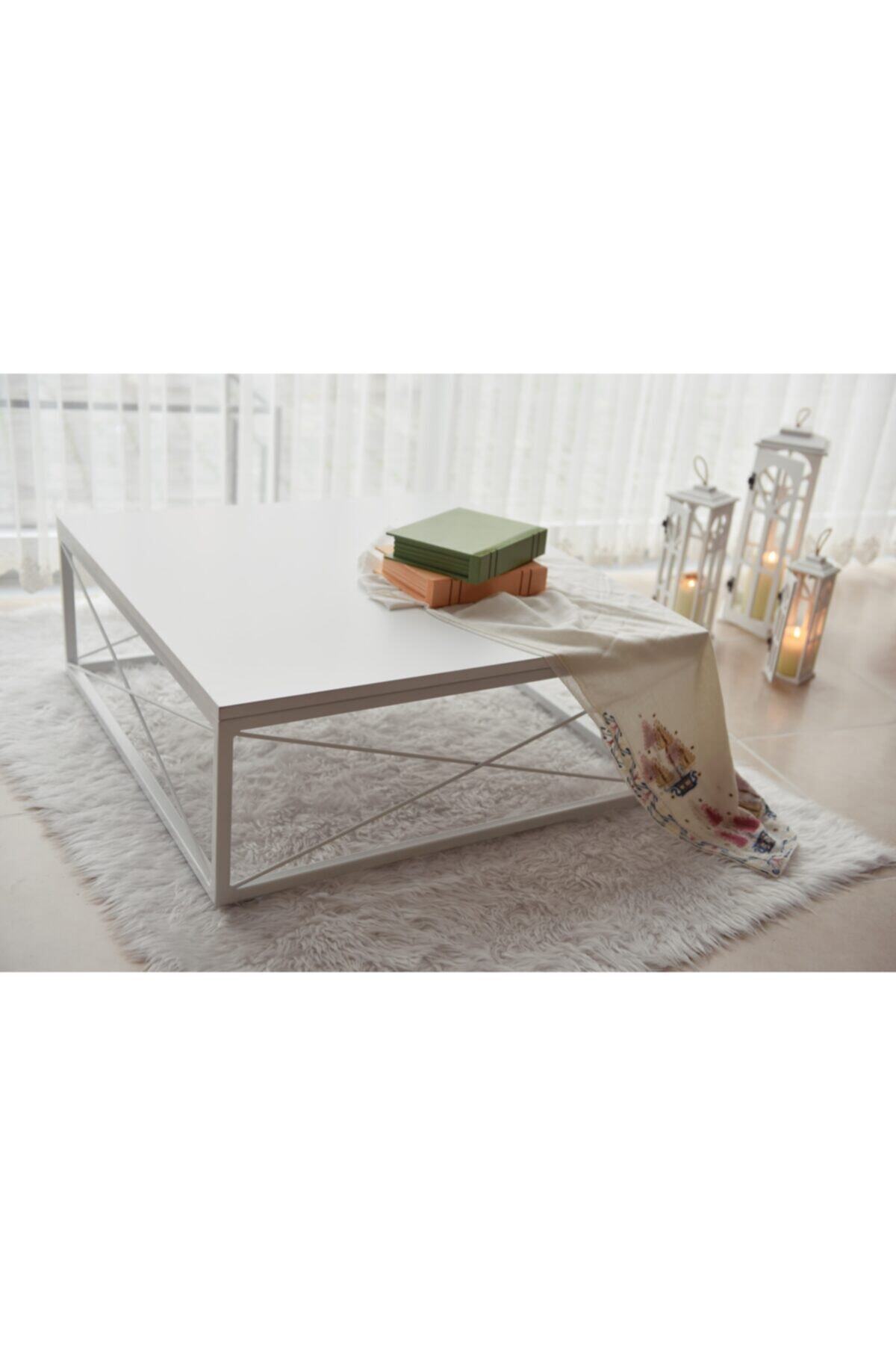 AnDekoDizayn Ozi Dekoratif Orta Sehpa Soft Beyaz/beyaz 80x80x32 Cm