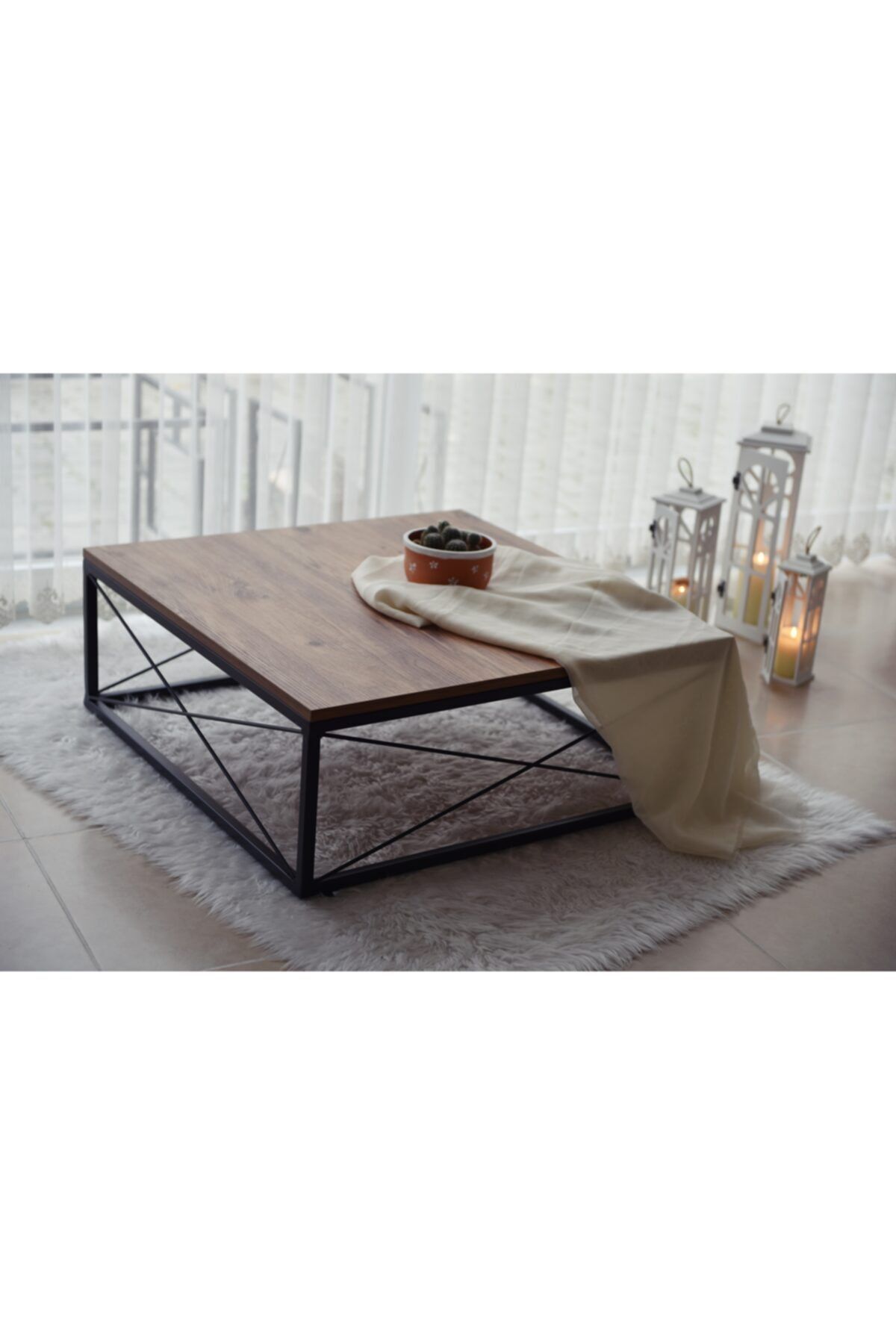AnDekoDizayn Ozi Dekoratif Orta Sehpa Üniversal Çam/mat Siyah 80x80x32 Cm