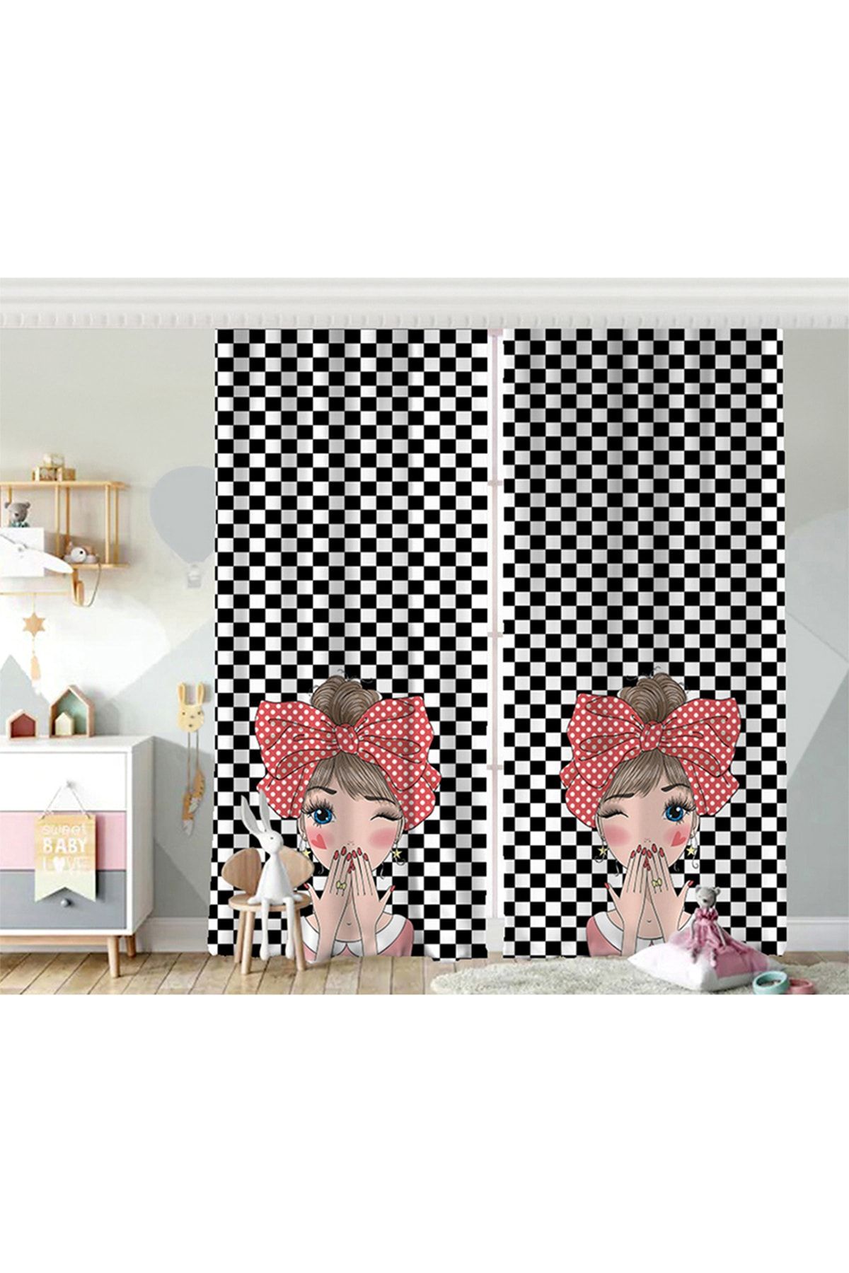 Realhomes Çift Kanat Fashion Girl Temalı Dijital Baskılı 3d Çocuk Odası Fon Perde