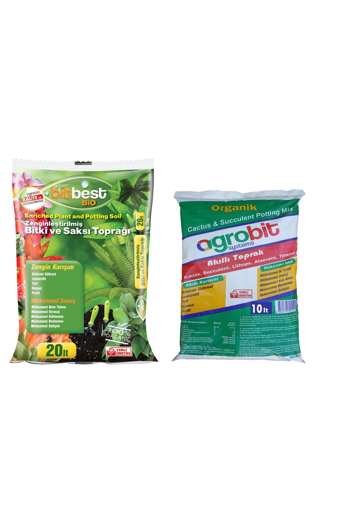 BİTBEST Bio 20lt Bitki Saksı Toprağı + Agrobit Akıllı Kaktüs Toprağı 10lt